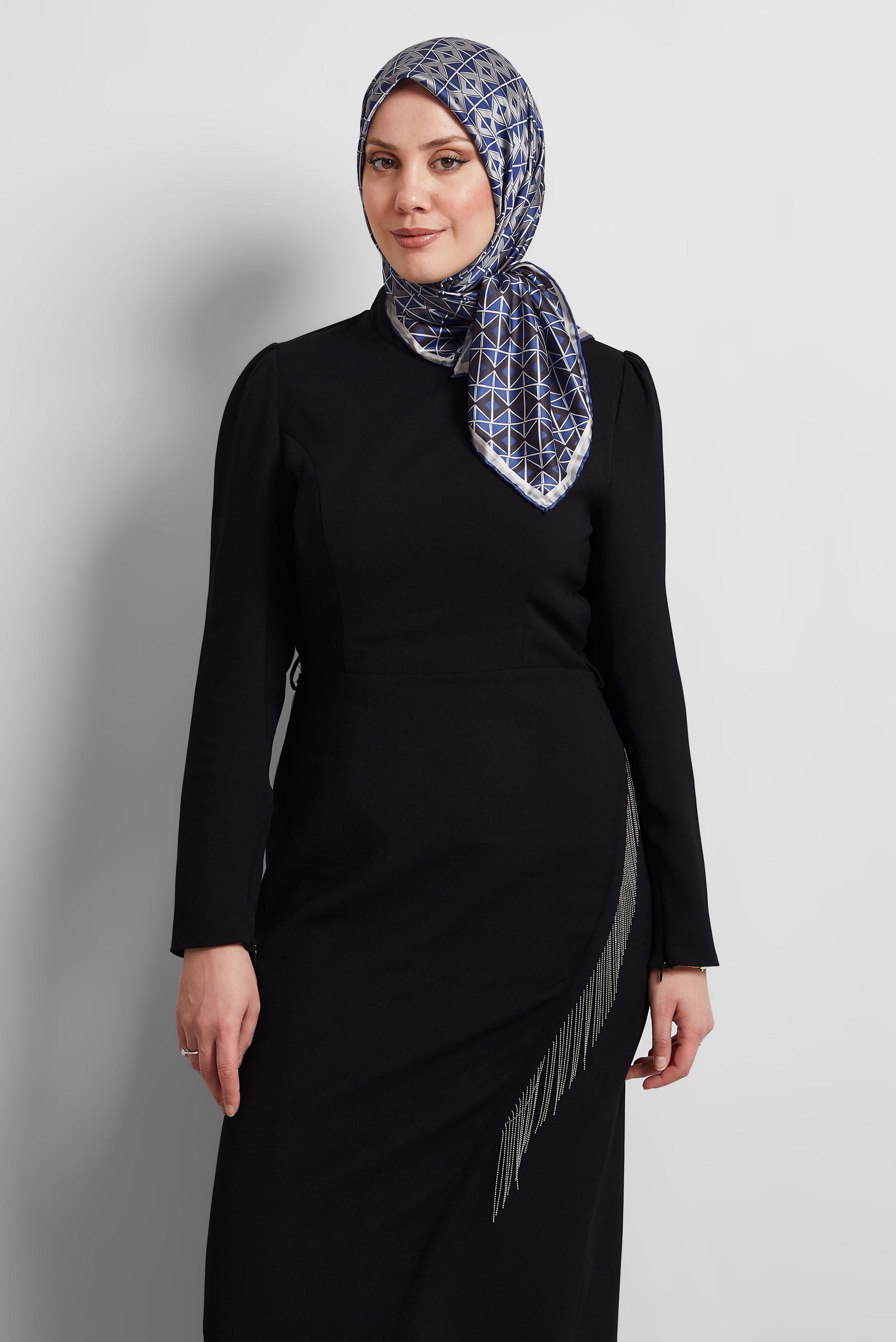 Tesettür giyim LACİVERT ALVİNA DESENLİ EŞARP 8525