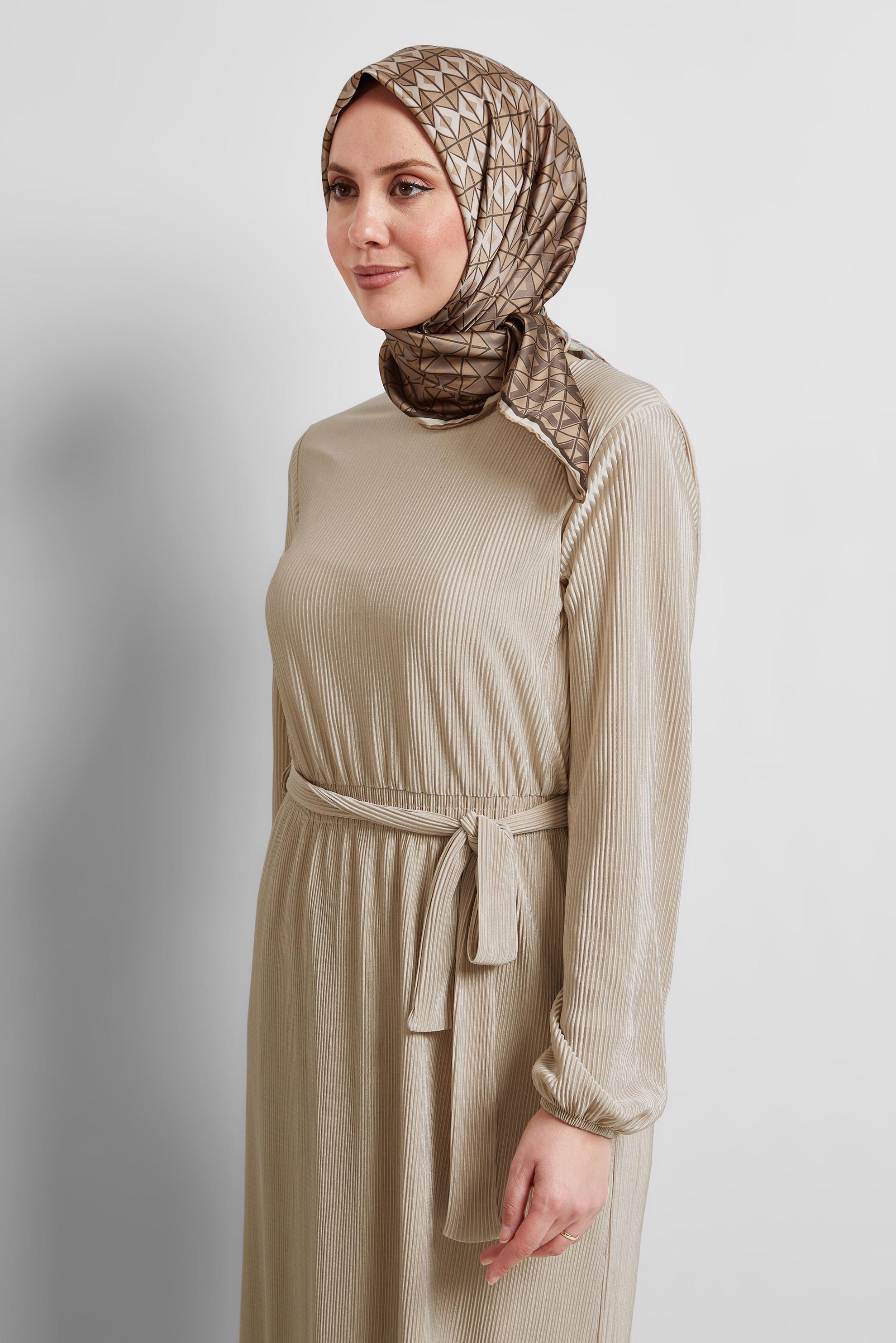 Tesettür giyim VİZON ALVİNA DESENLİ EŞARP 8525