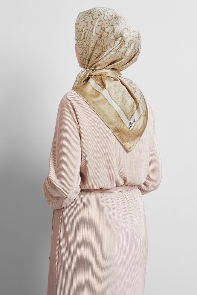 Tesettür giyim BEJ ALVİNA DESENLİ EŞARP 8527 - ALVİNA