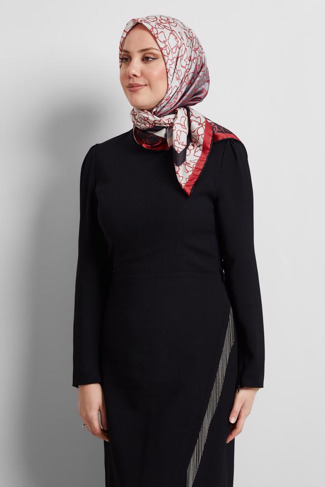 Tesettür giyim BORDO ALVİNA DESENLİ EŞARP 8527 - ALVİNA