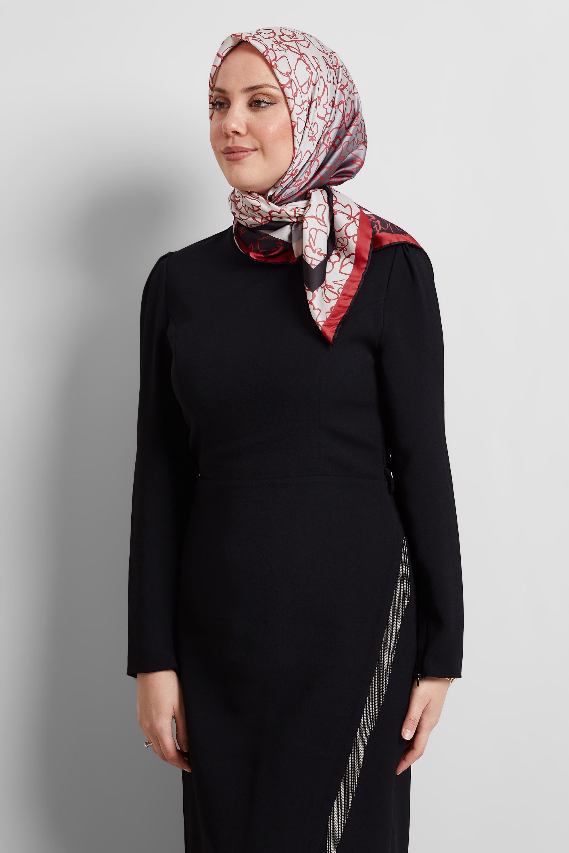 Tesettür giyim BORDO ALVİNA DESENLİ EŞARP 8527