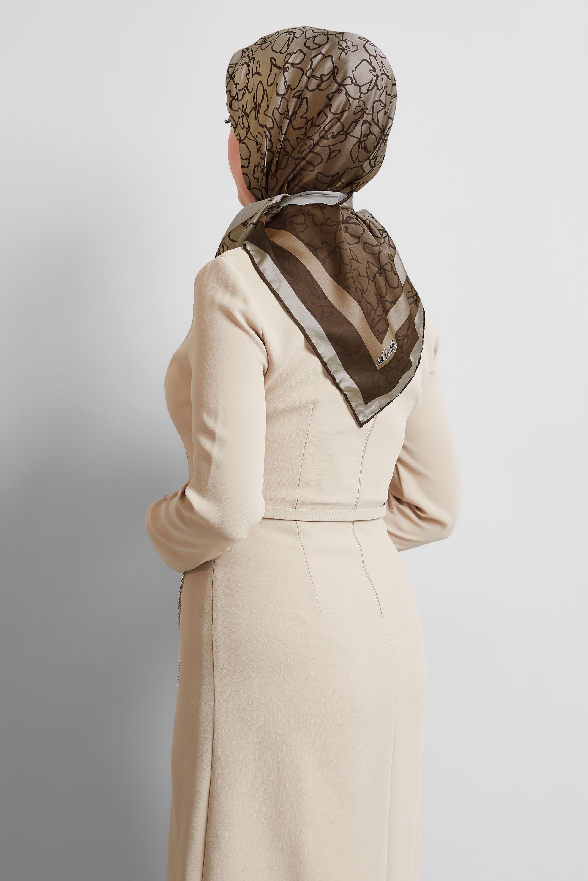 Tesettür giyim KAHVE ALVİNA DESENLİ EŞARP 8527