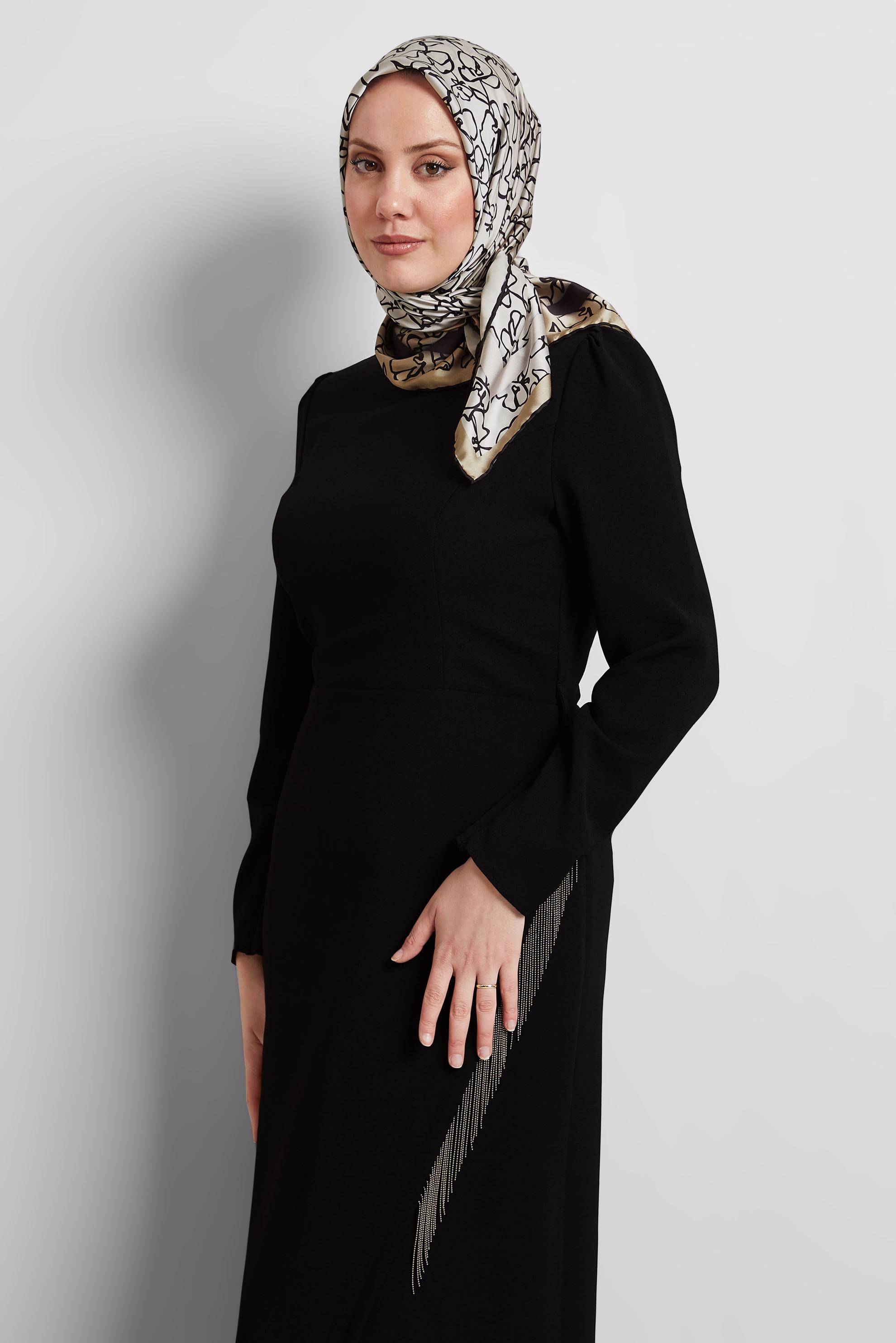 Tesettür giyim KAHVE ALVİNA DESENLİ EŞARP 8527