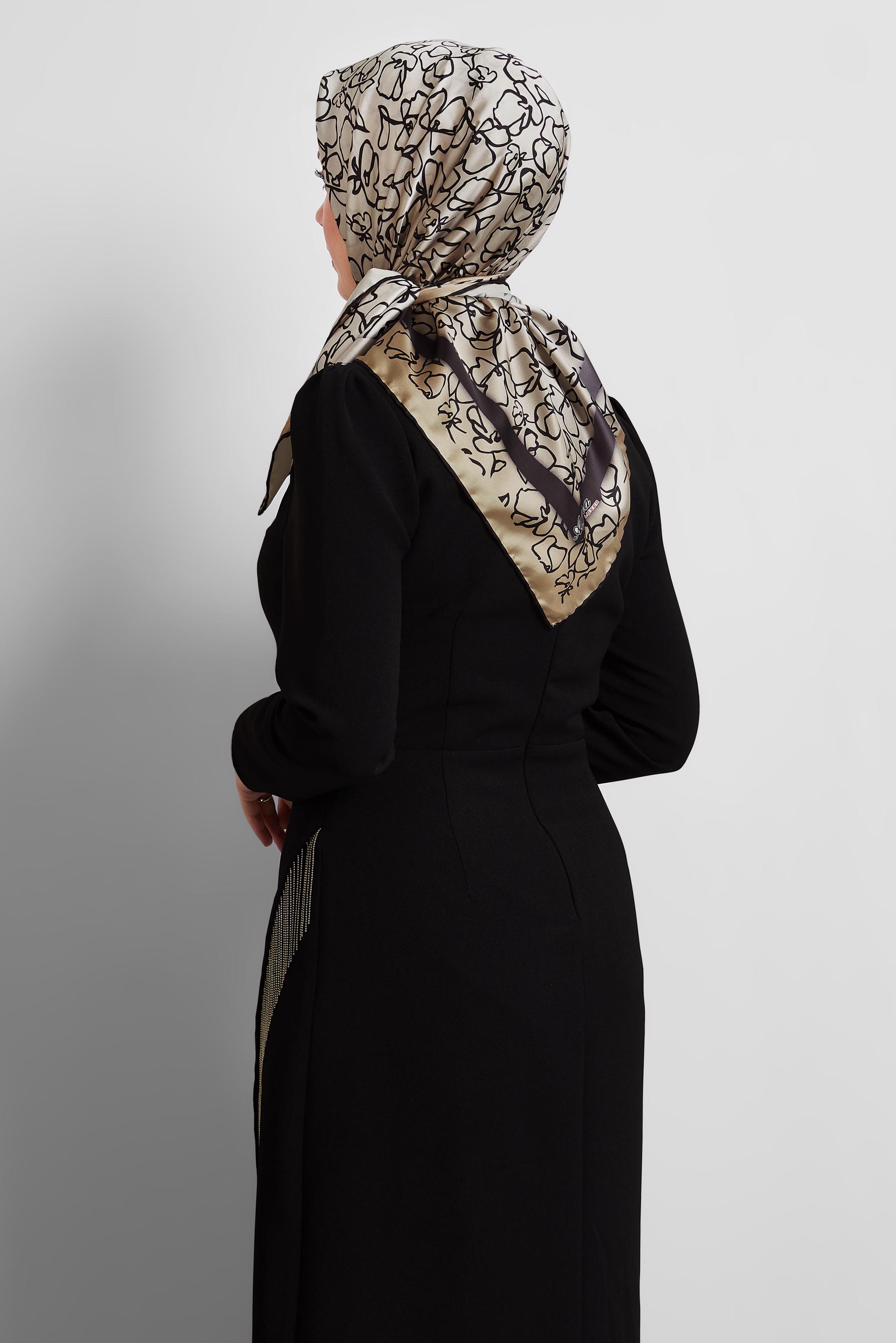 Tesettür giyim KAHVE ALVİNA DESENLİ EŞARP 8527