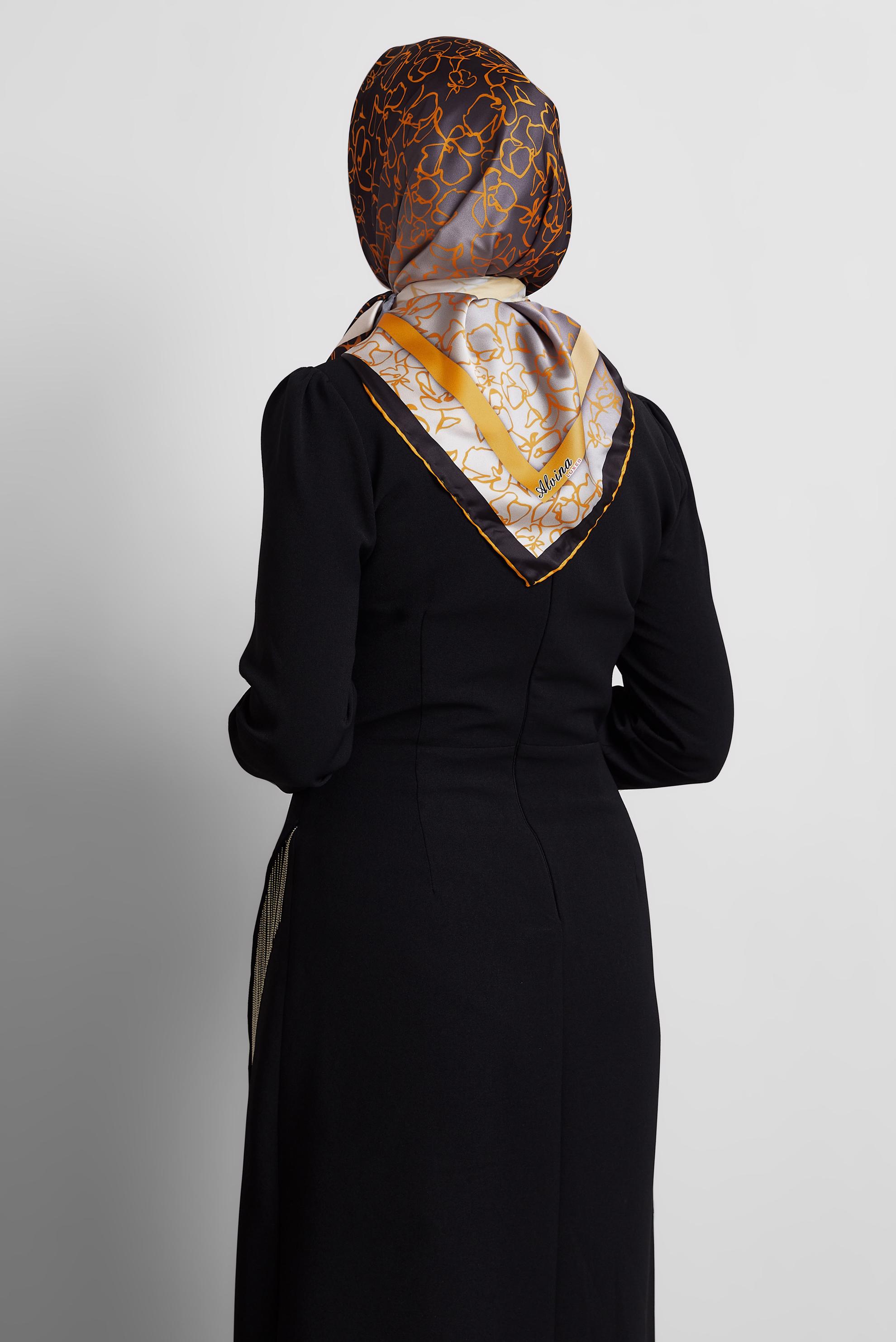 Tesettür giyim TABA ALVİNA DESENLİ EŞARP 8527