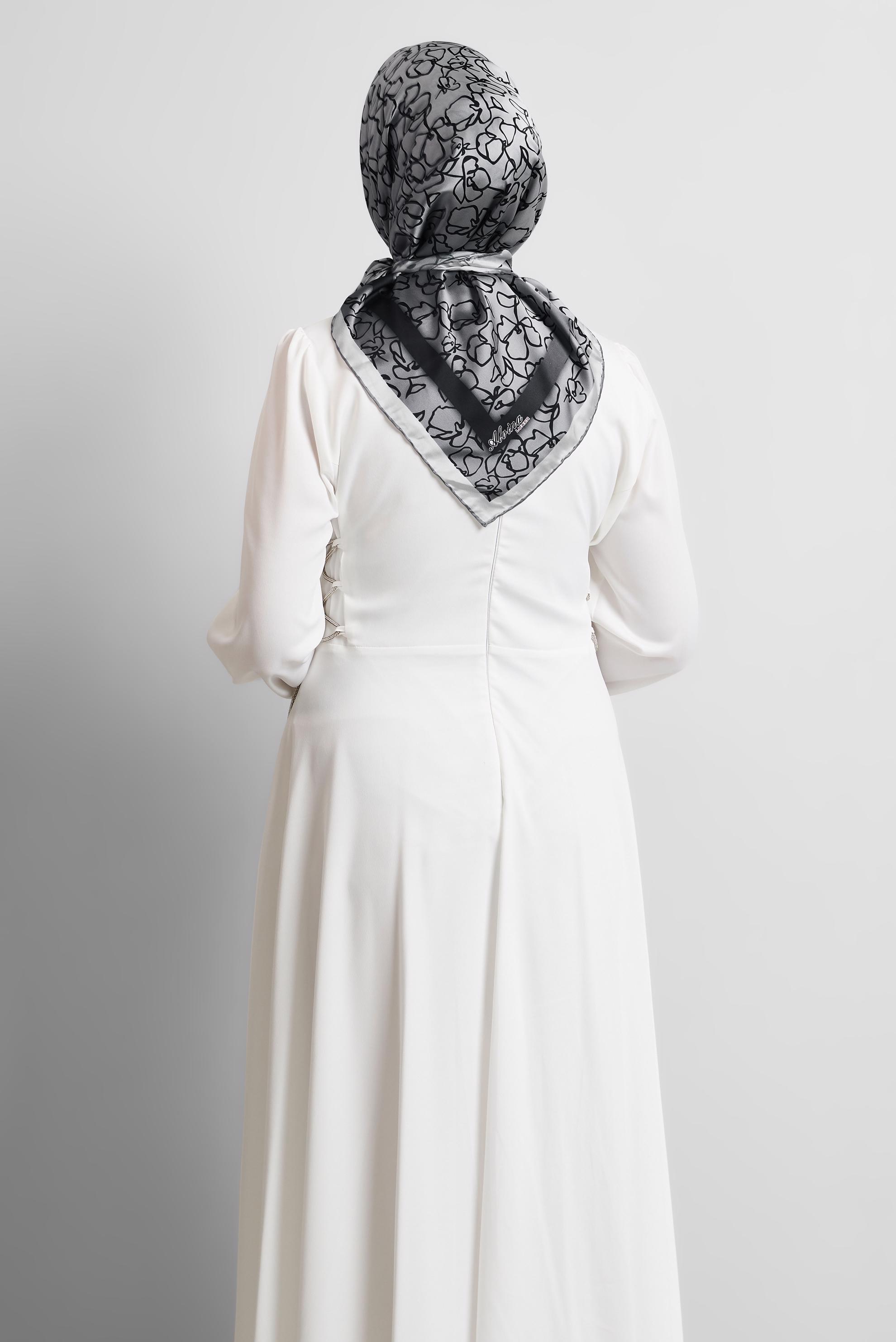 Tesettür giyim GRİ ALVİNA DESENLİ EŞARP 8527