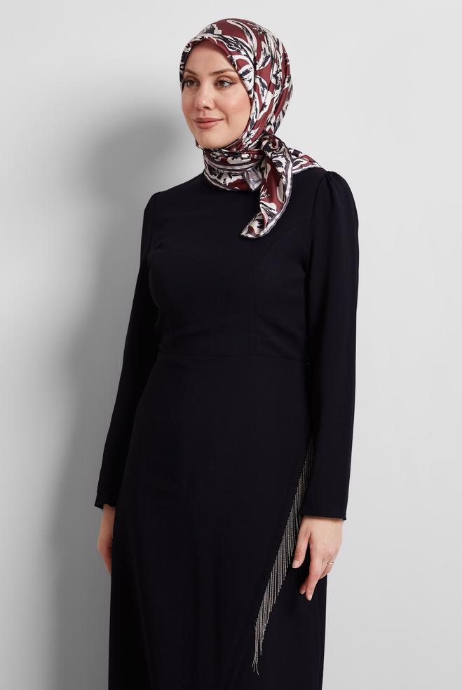 Tesettür giyim BORDO ALVİNA DESENLİ EŞARP 8528 - ALVİNA