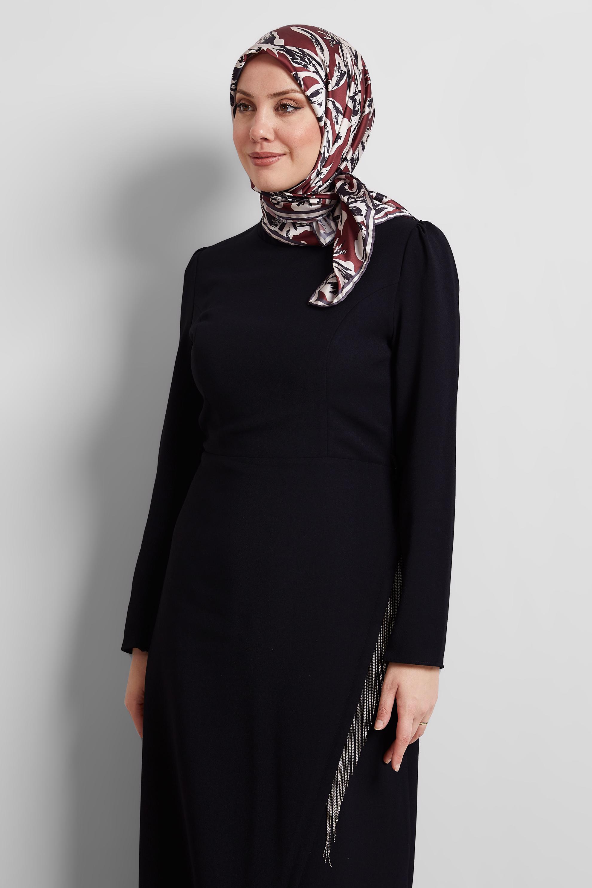 Tesettür giyim BORDO ALVİNA DESENLİ EŞARP 8528