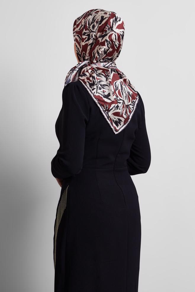 Tesettür giyim BORDO ALVİNA DESENLİ EŞARP 8528 - ALVİNA