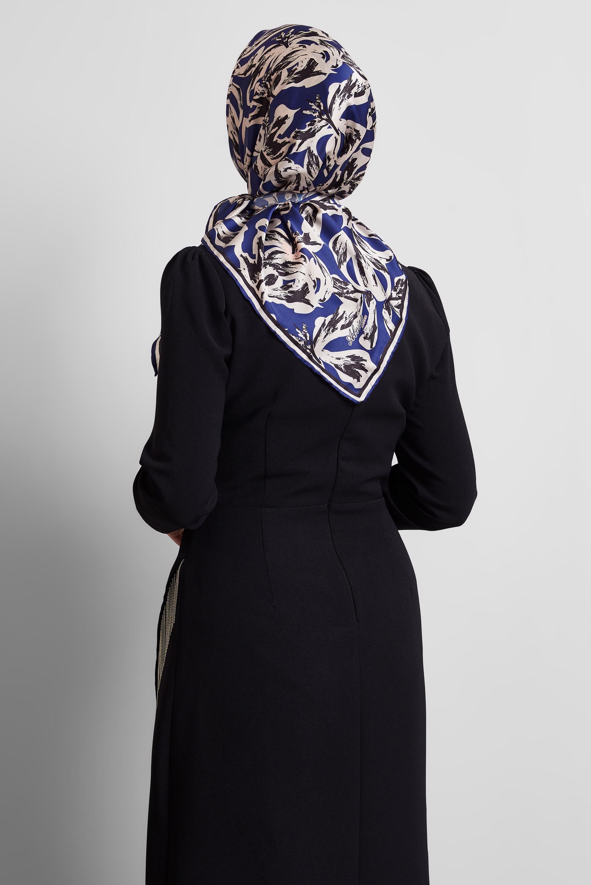 Tesettür giyim LACİVERT ALVİNA DESENLİ EŞARP 8528