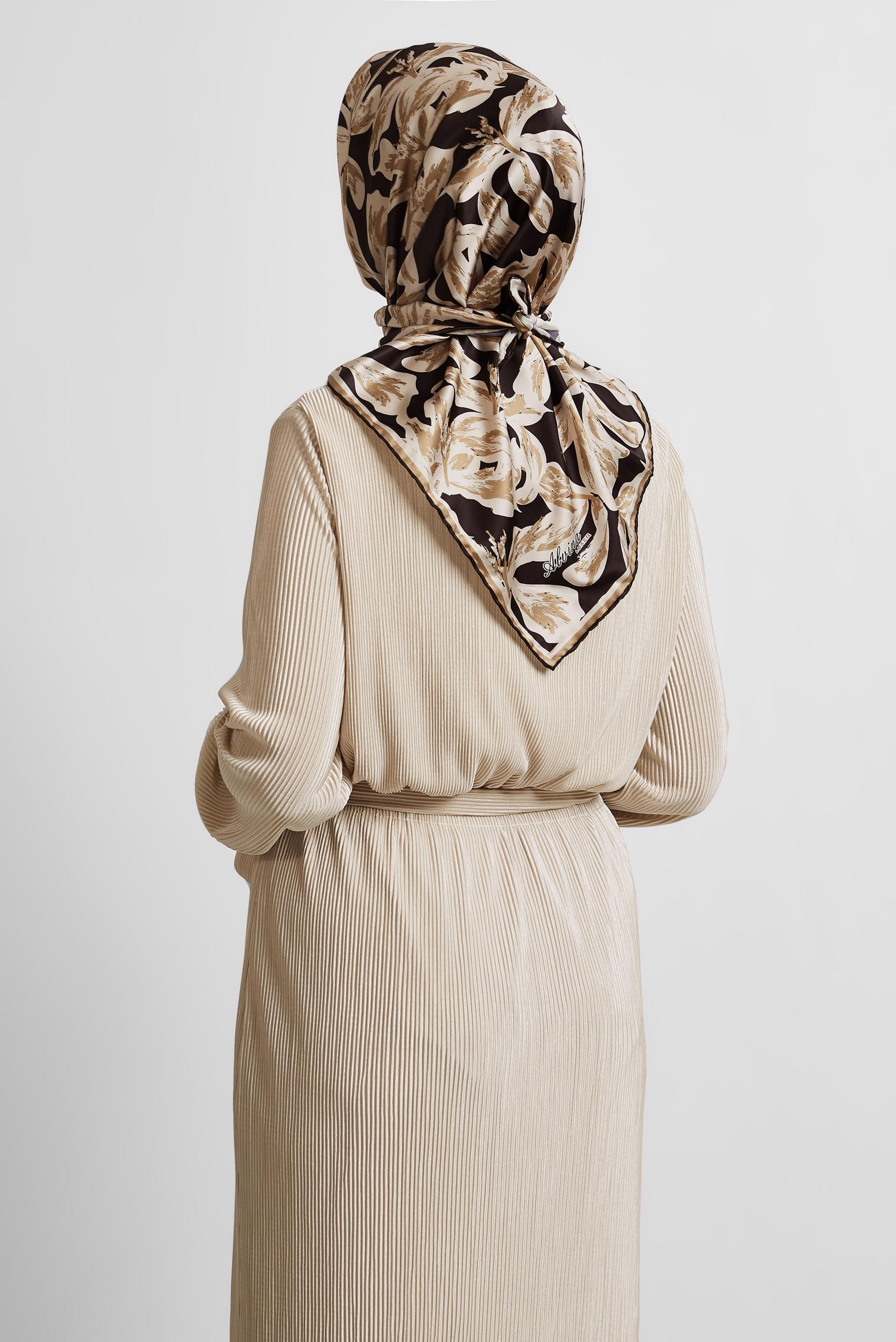 Tesettür giyim KAHVE ALVİNA DESENLİ EŞARP 8528