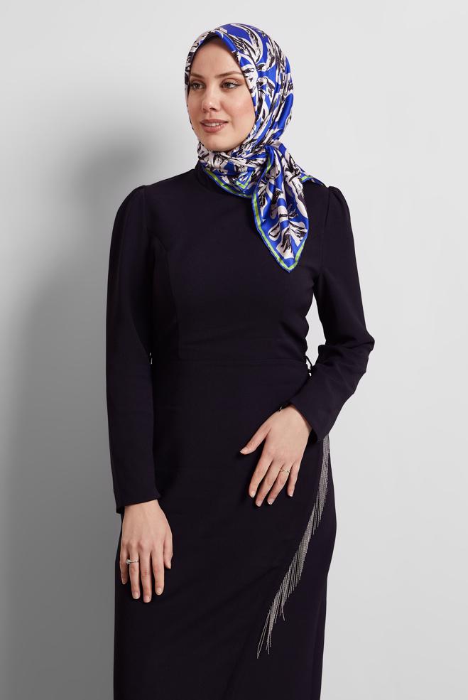 Tesettür giyim LACİVERT ALVİNA DESENLİ EŞARP 8528 - ALVİNA