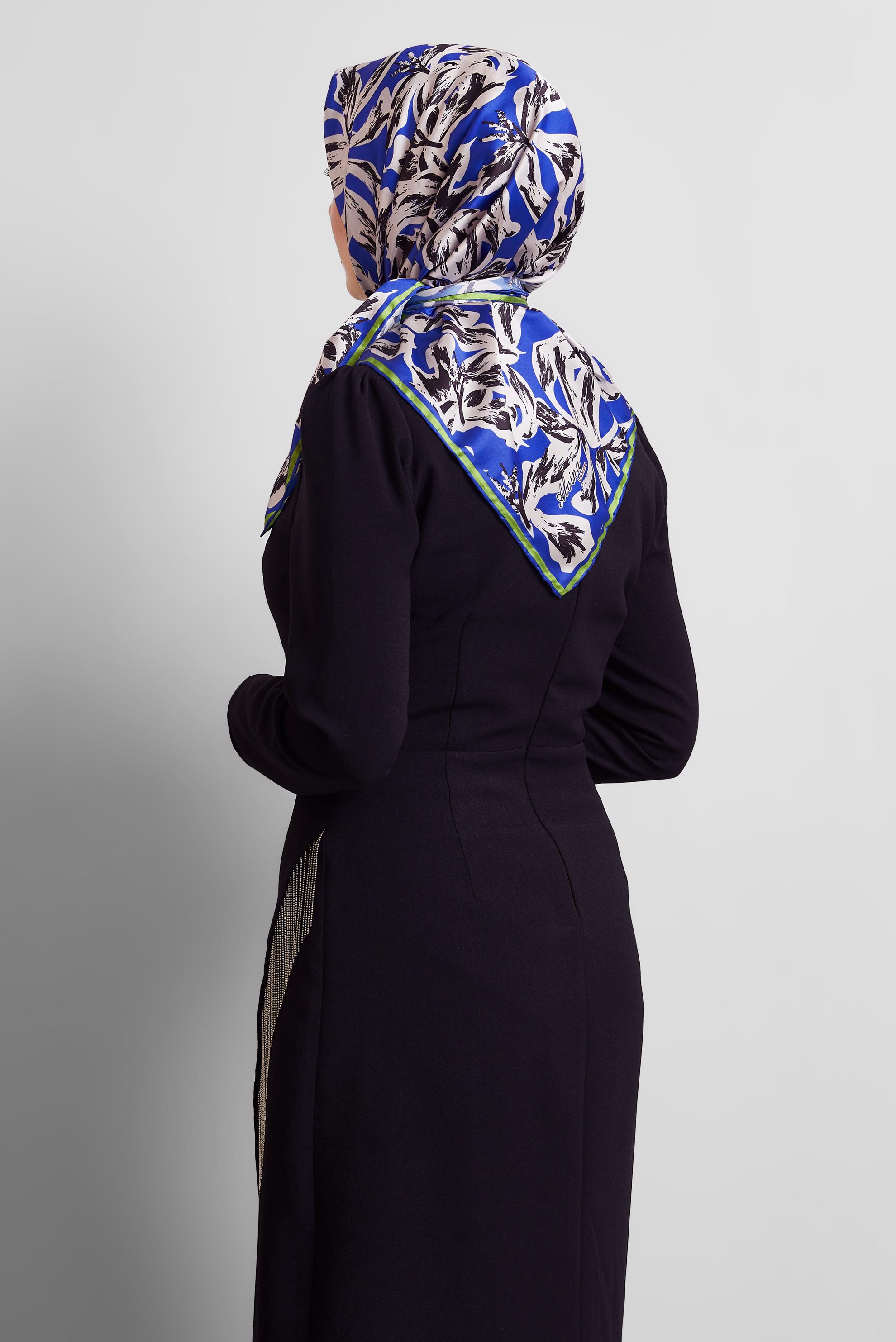 Tesettür giyim LACİVERT ALVİNA DESENLİ EŞARP 8528