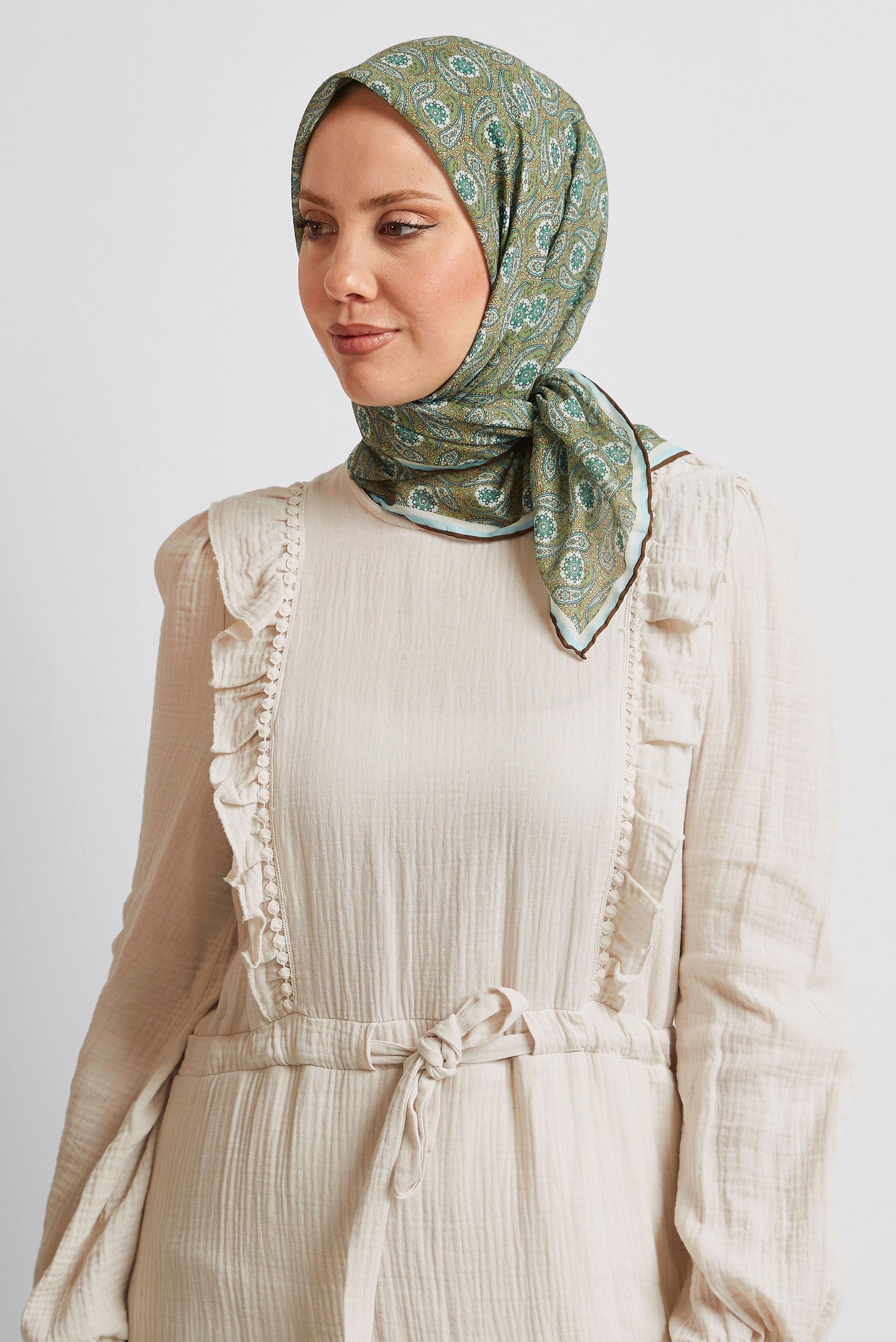 Tesettür giyim YEŞİL ALVİNA DESENLİ EŞARP 8534