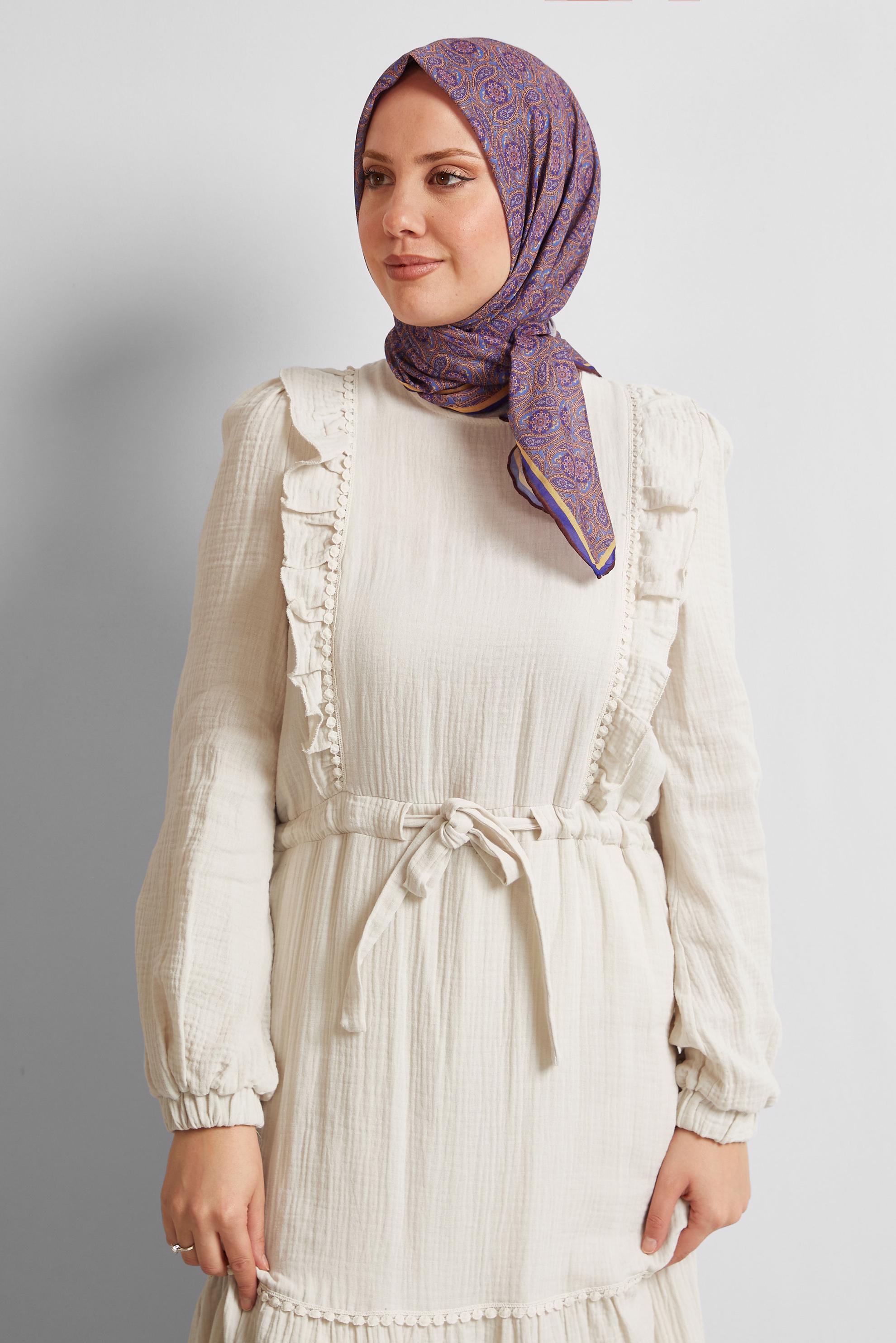 Tesettür giyim KAHVE ALVİNA DESENLİ EŞARP 8534