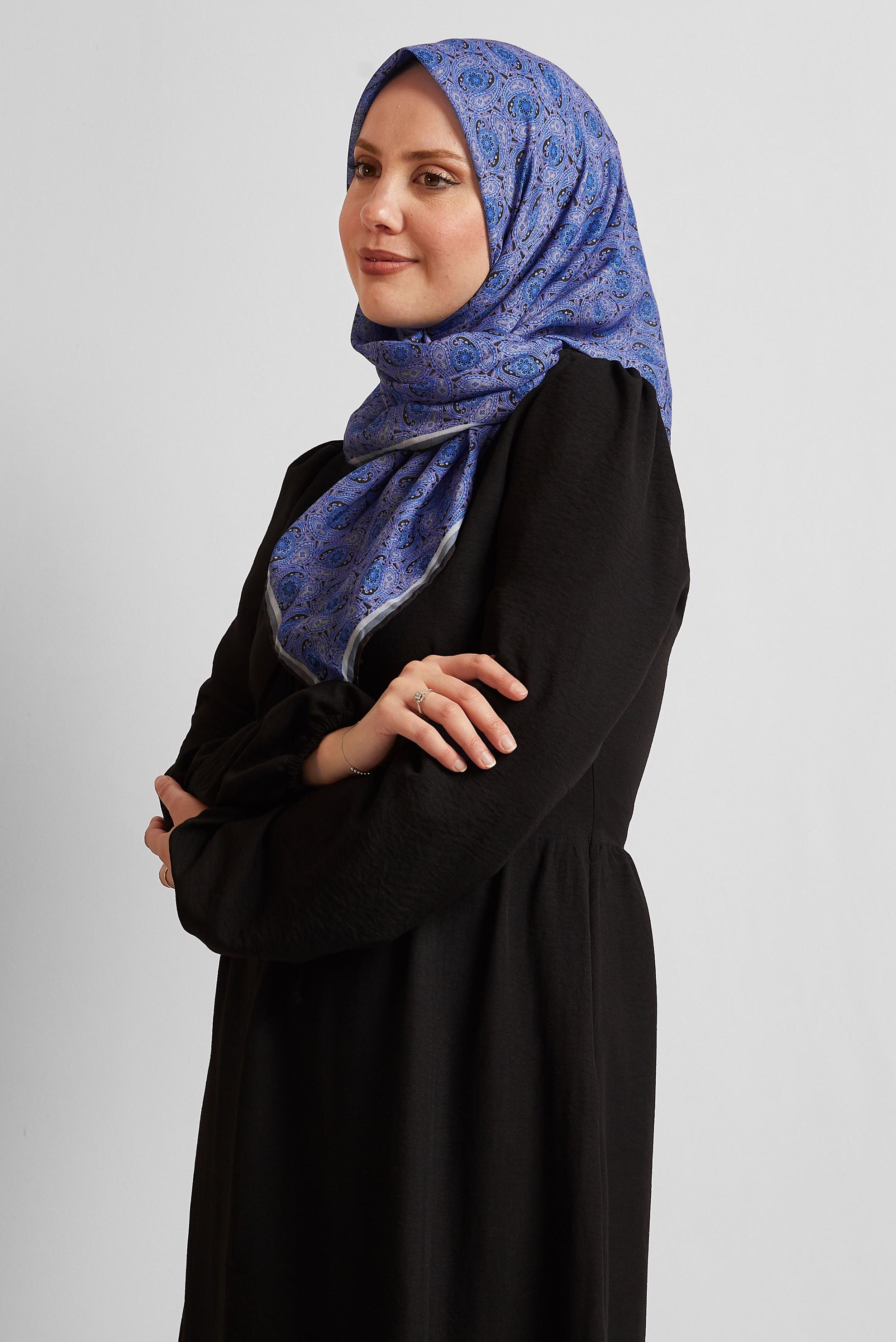 Tesettür giyim LACİVERT ALVİNA DESENLİ EŞARP 8534