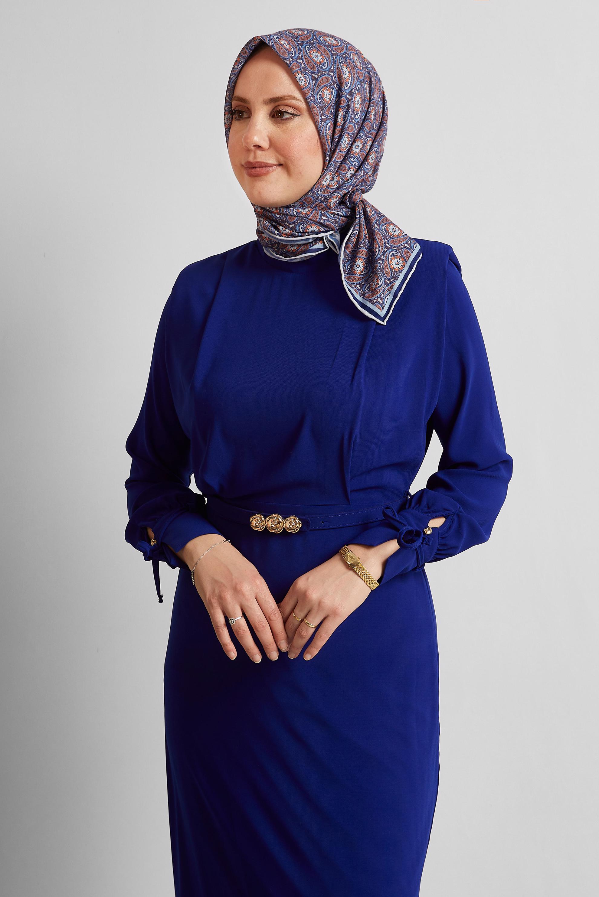 Tesettür giyim LACİVERT ALVİNA DESENLİ EŞARP 8534