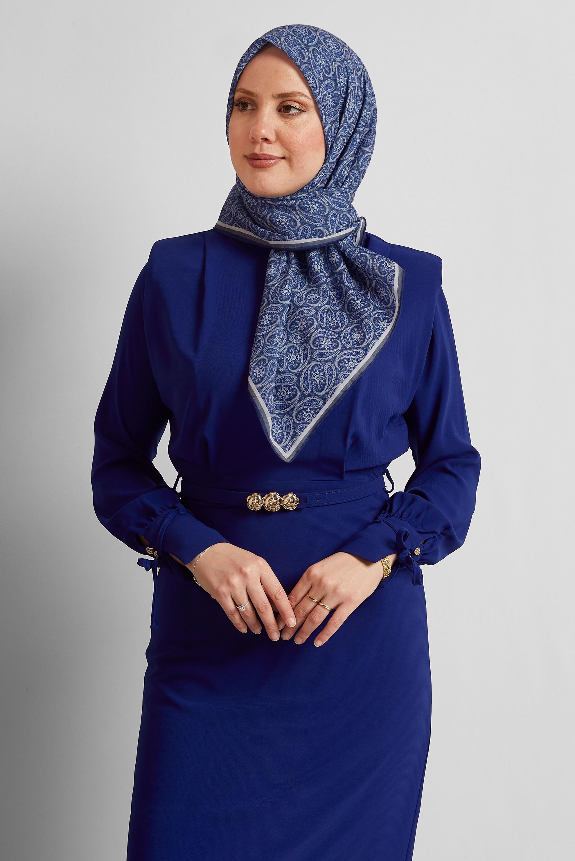 Tesettür giyim LACİVERT ALVİNA DESENLİ EŞARP 8534