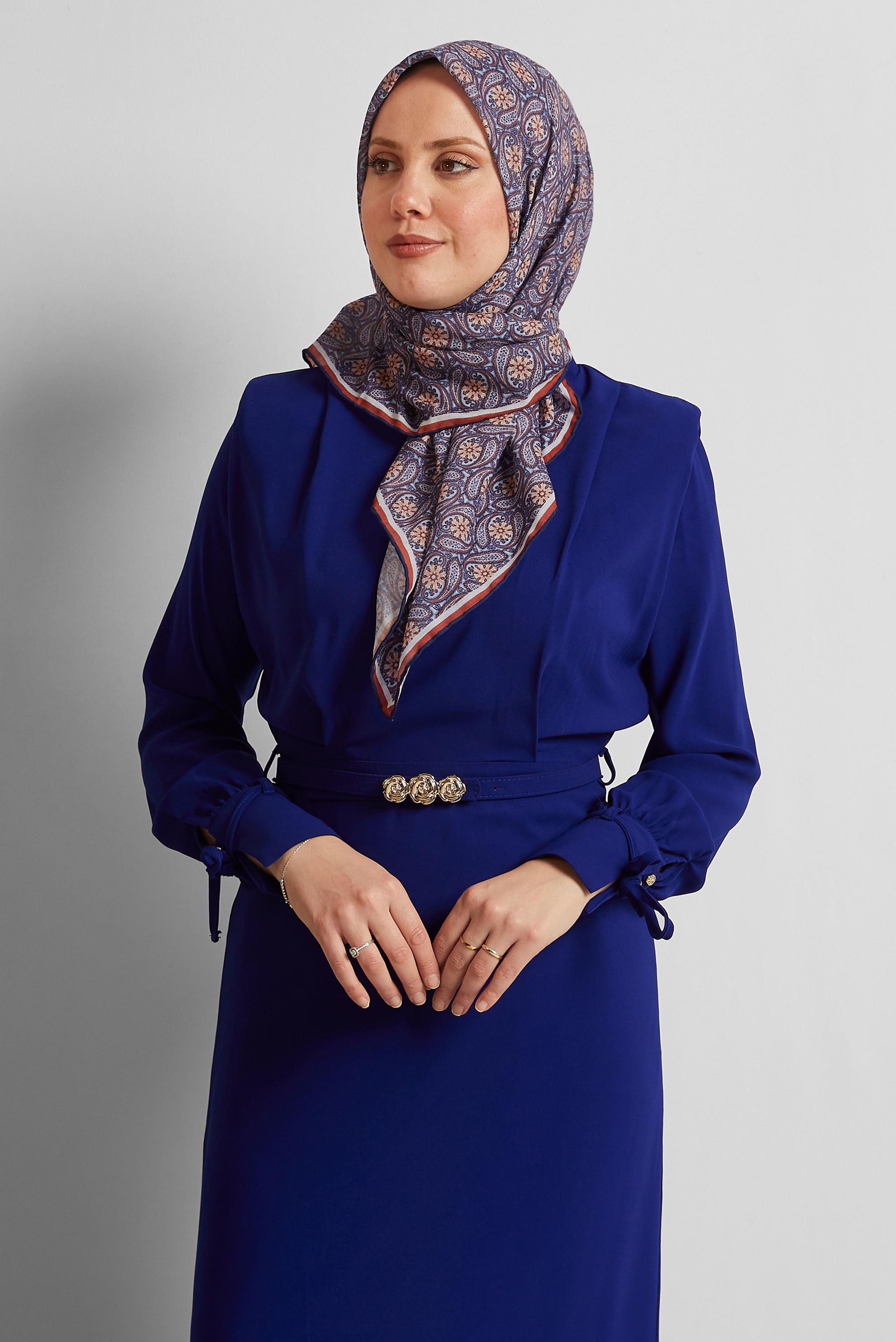 Tesettür giyim LACİVERT ALVİNA DESENLİ EŞARP 8534