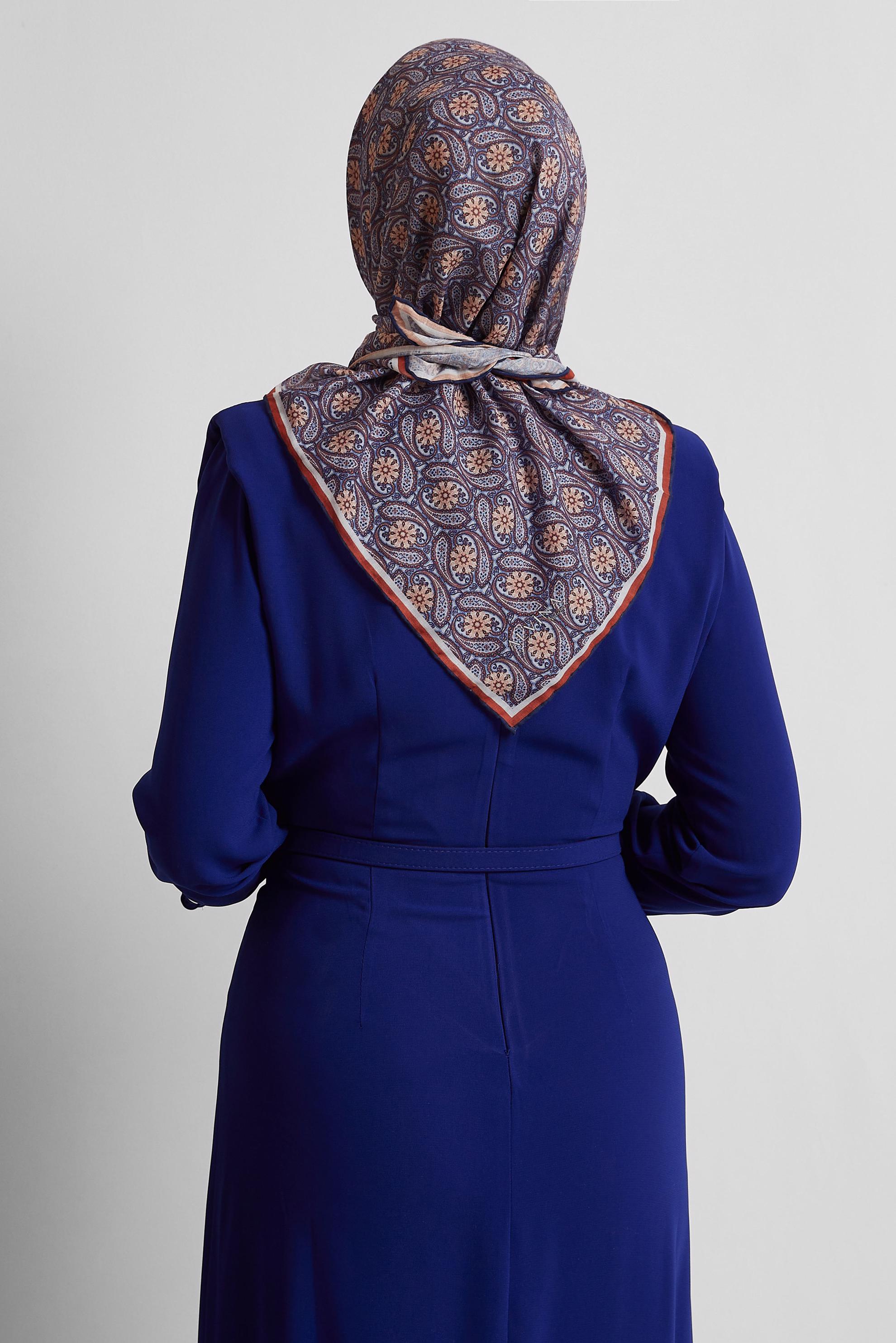 Tesettür giyim LACİVERT ALVİNA DESENLİ EŞARP 8534