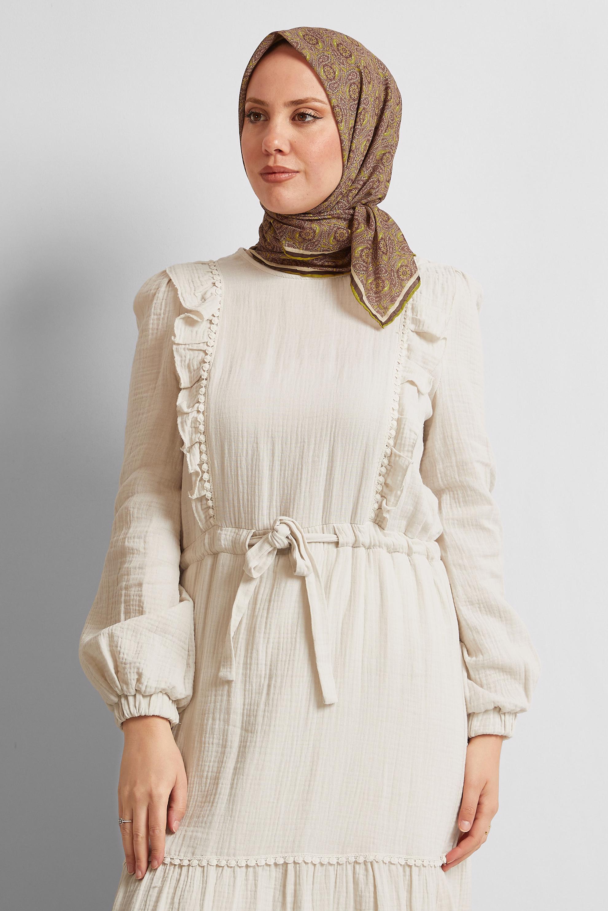 Tesettür giyim YEŞİL ALVİNA DESENLİ EŞARP 8534