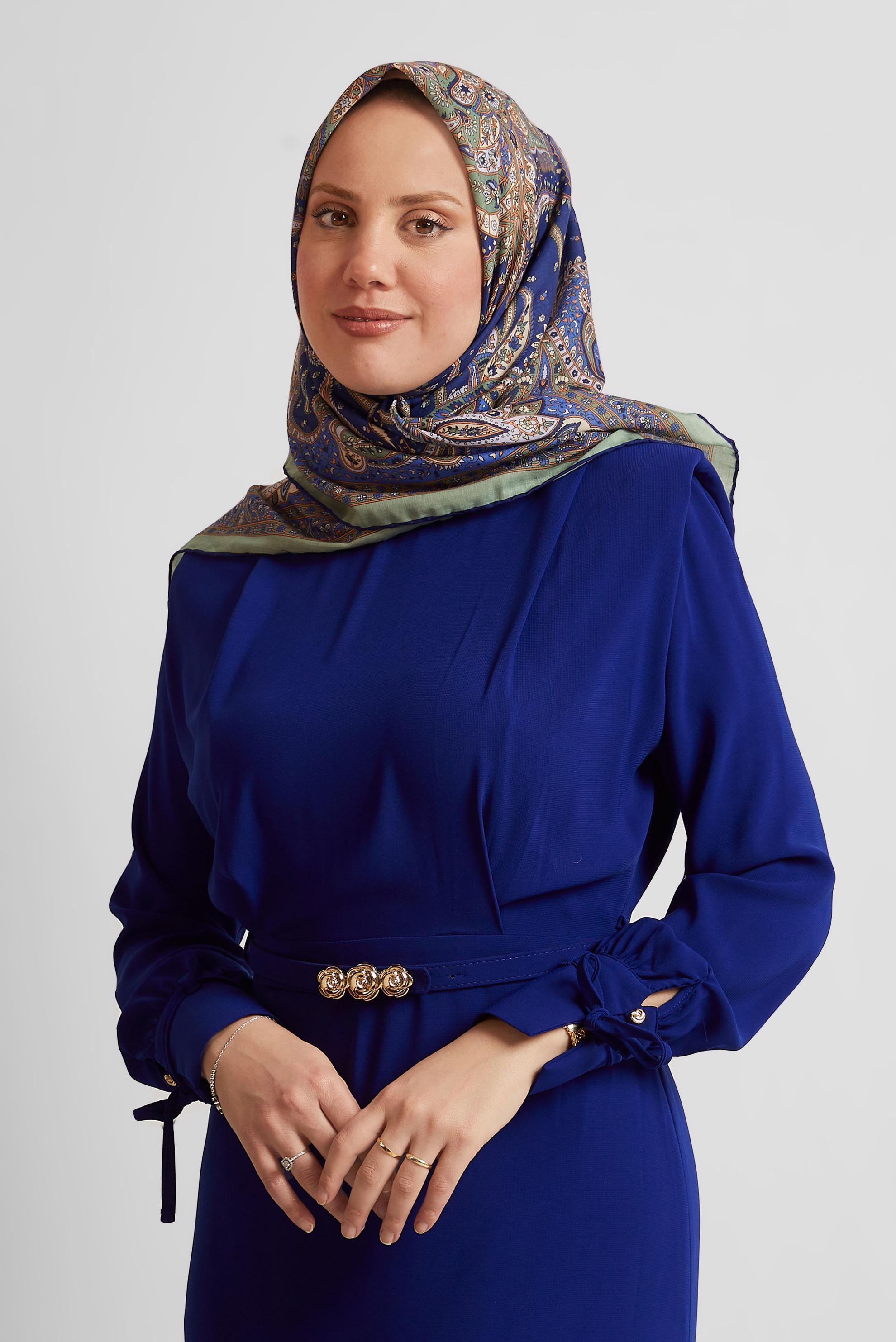 Tesettür giyim MAVİ ALVİNA DESENLİ EŞARP 8537