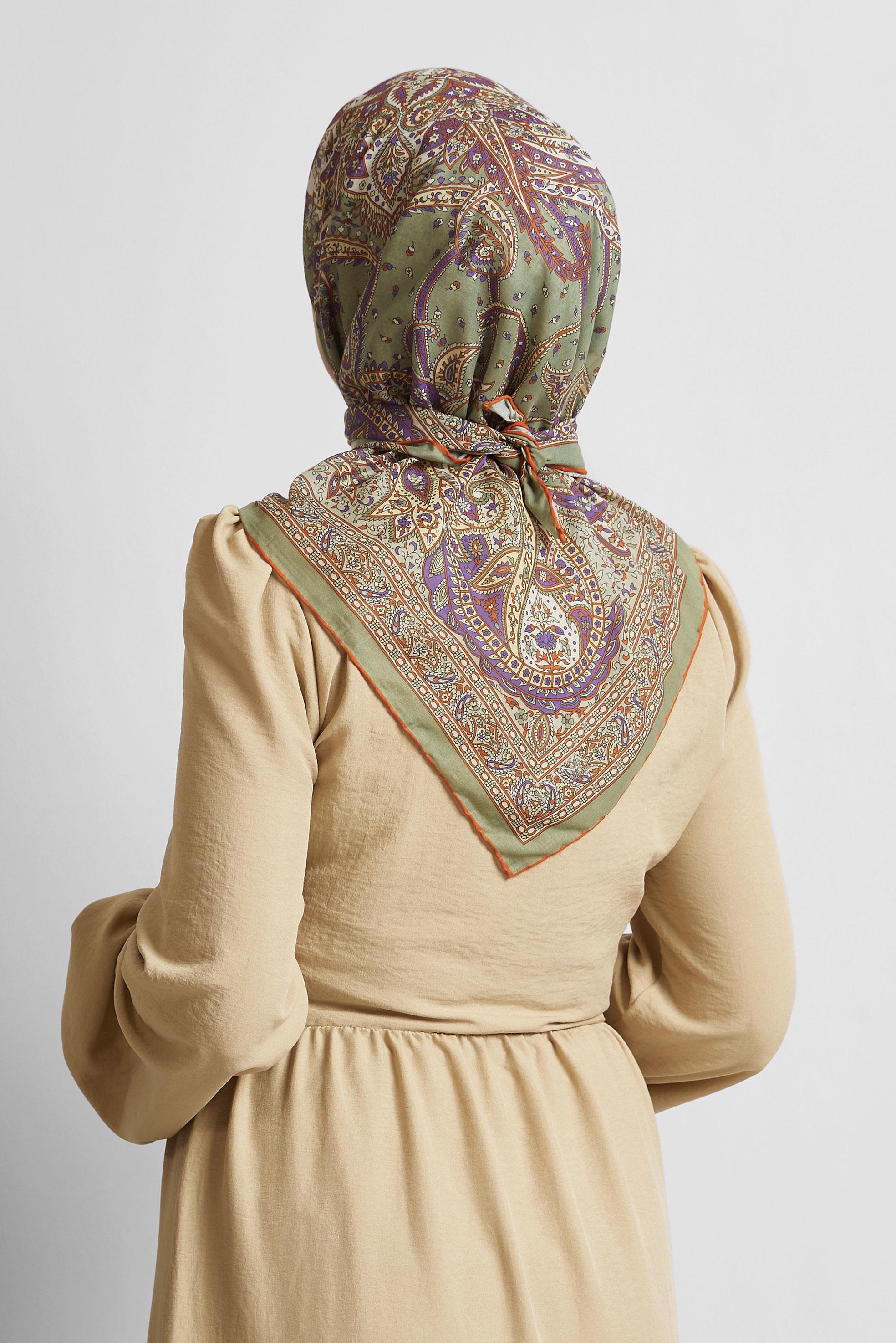 Tesettür giyim TURUNCU ALVİNA DESENLİ EŞARP 8537