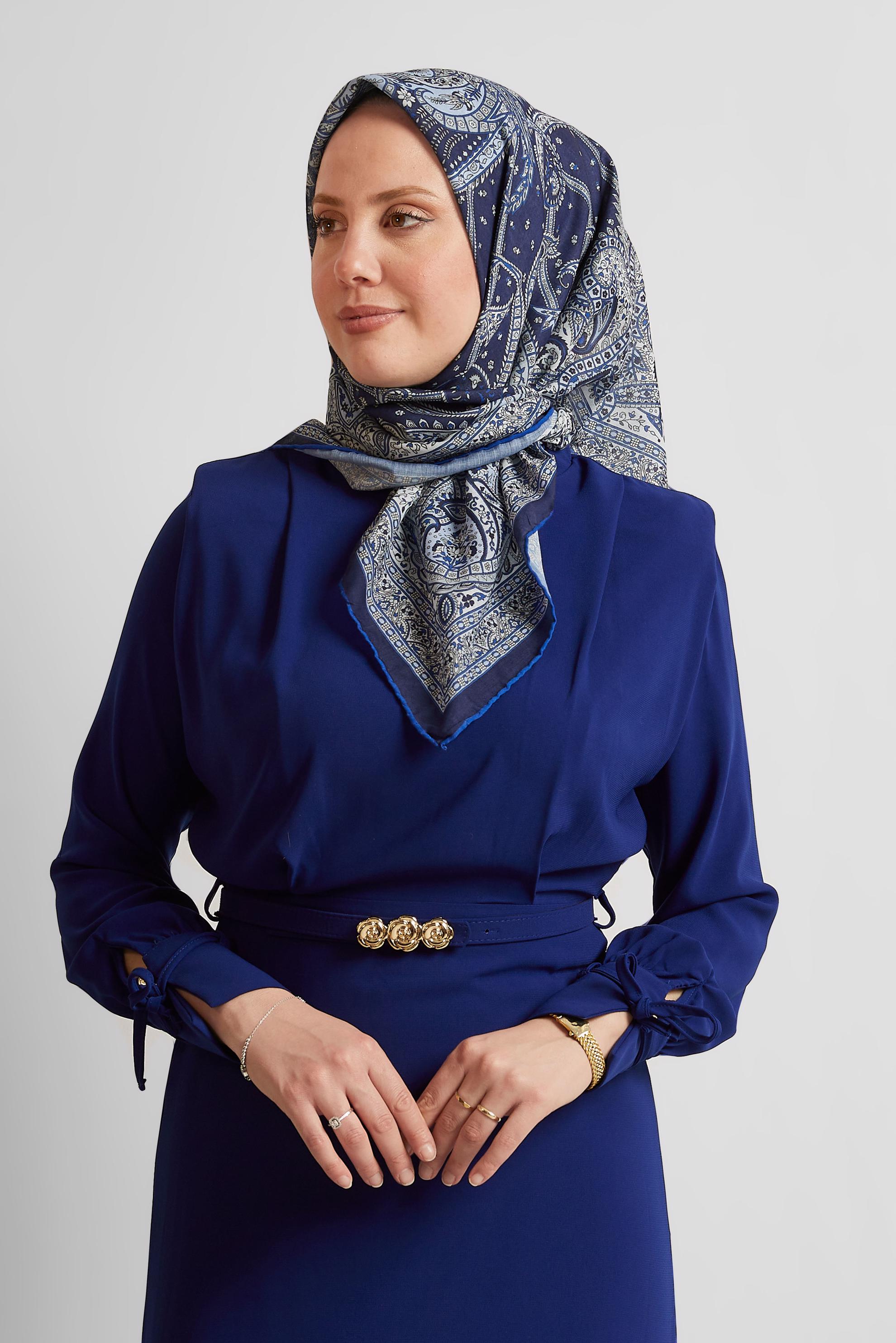 Tesettür giyim LACİVERT ALVİNA DESENLİ EŞARP 8537