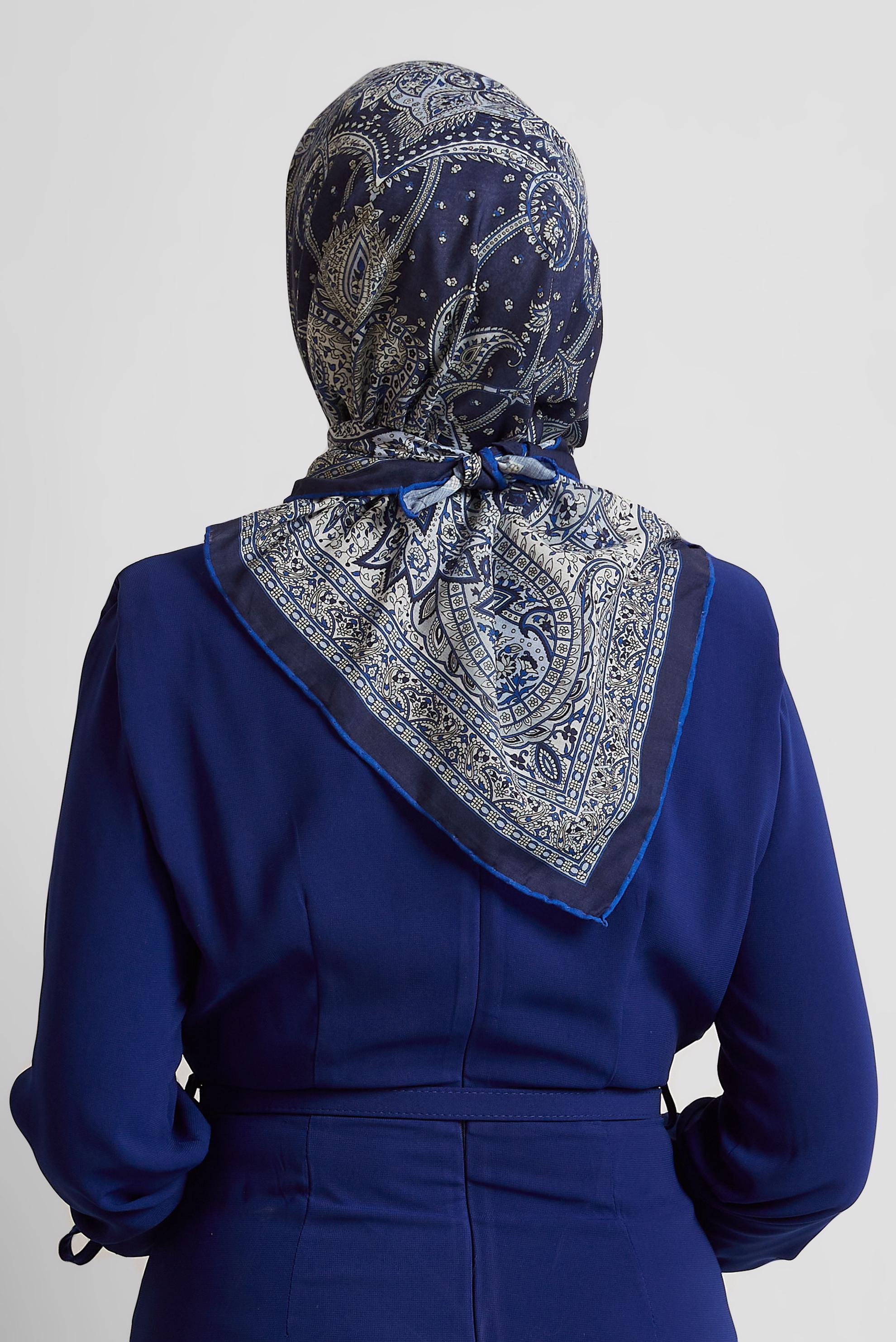 Tesettür giyim LACİVERT ALVİNA DESENLİ EŞARP 8537