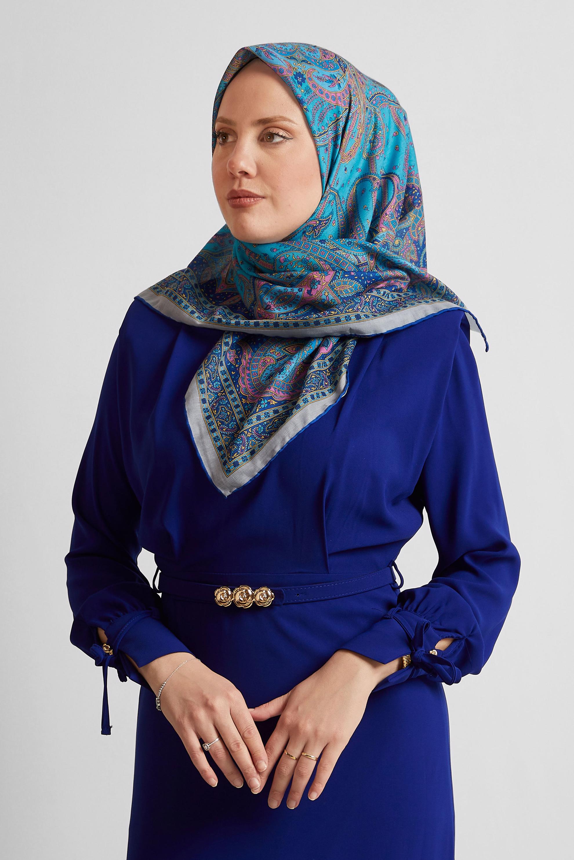 Tesettür giyim LACİVERT ALVİNA DESENLİ EŞARP 8537