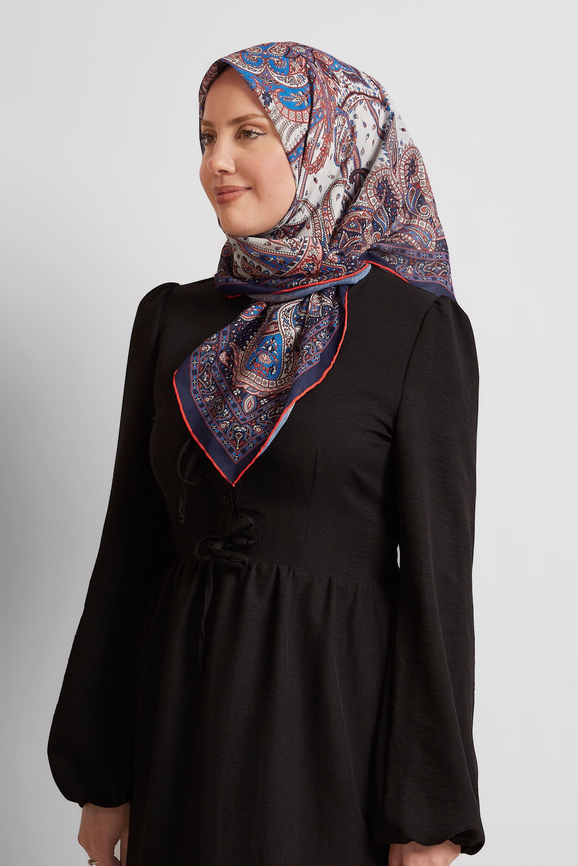 Tesettür giyim LACİVERT ALVİNA DESENLİ EŞARP 8537