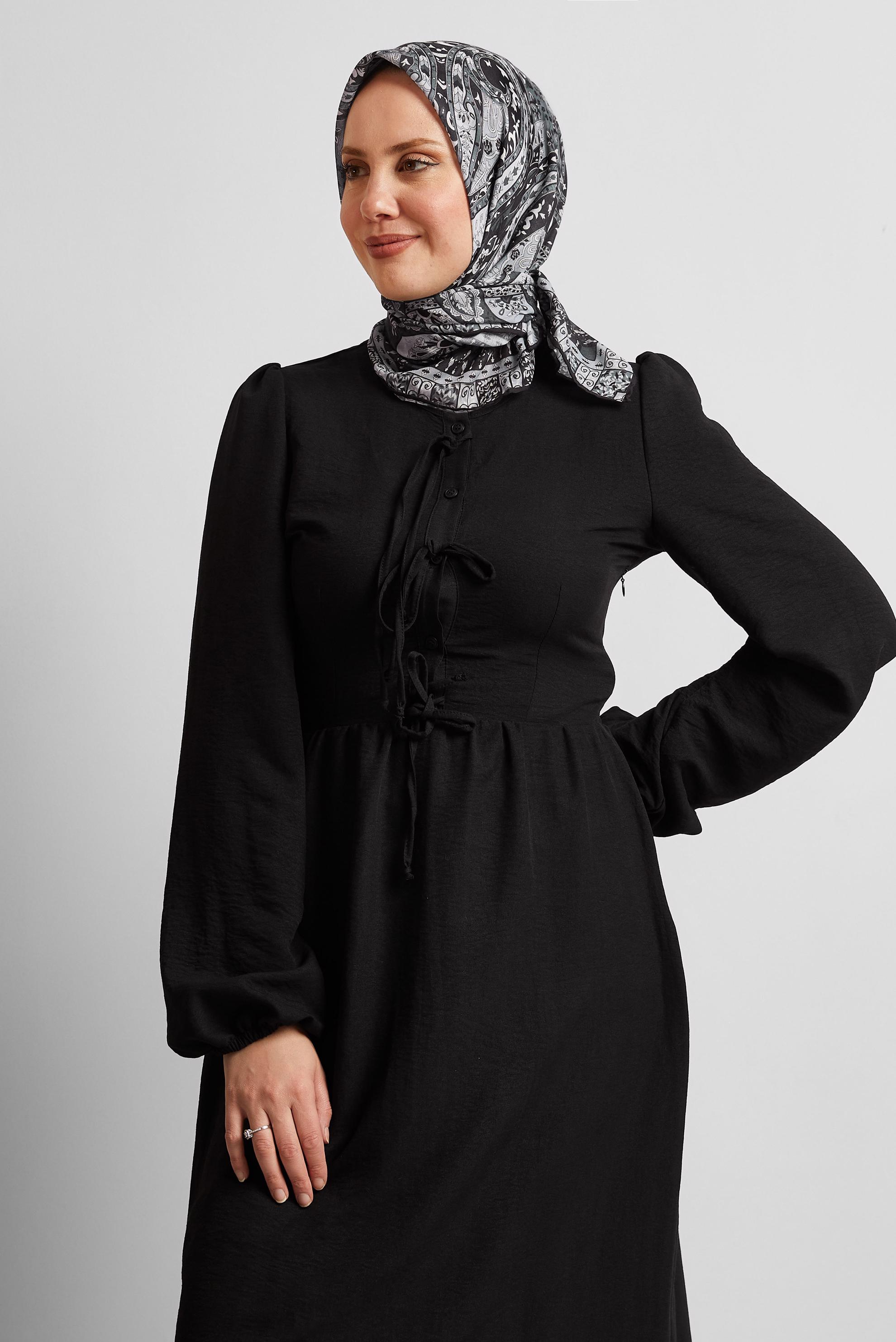 Tesettür giyim SİYAH ALVİNA DESENLİ EŞARP 8538