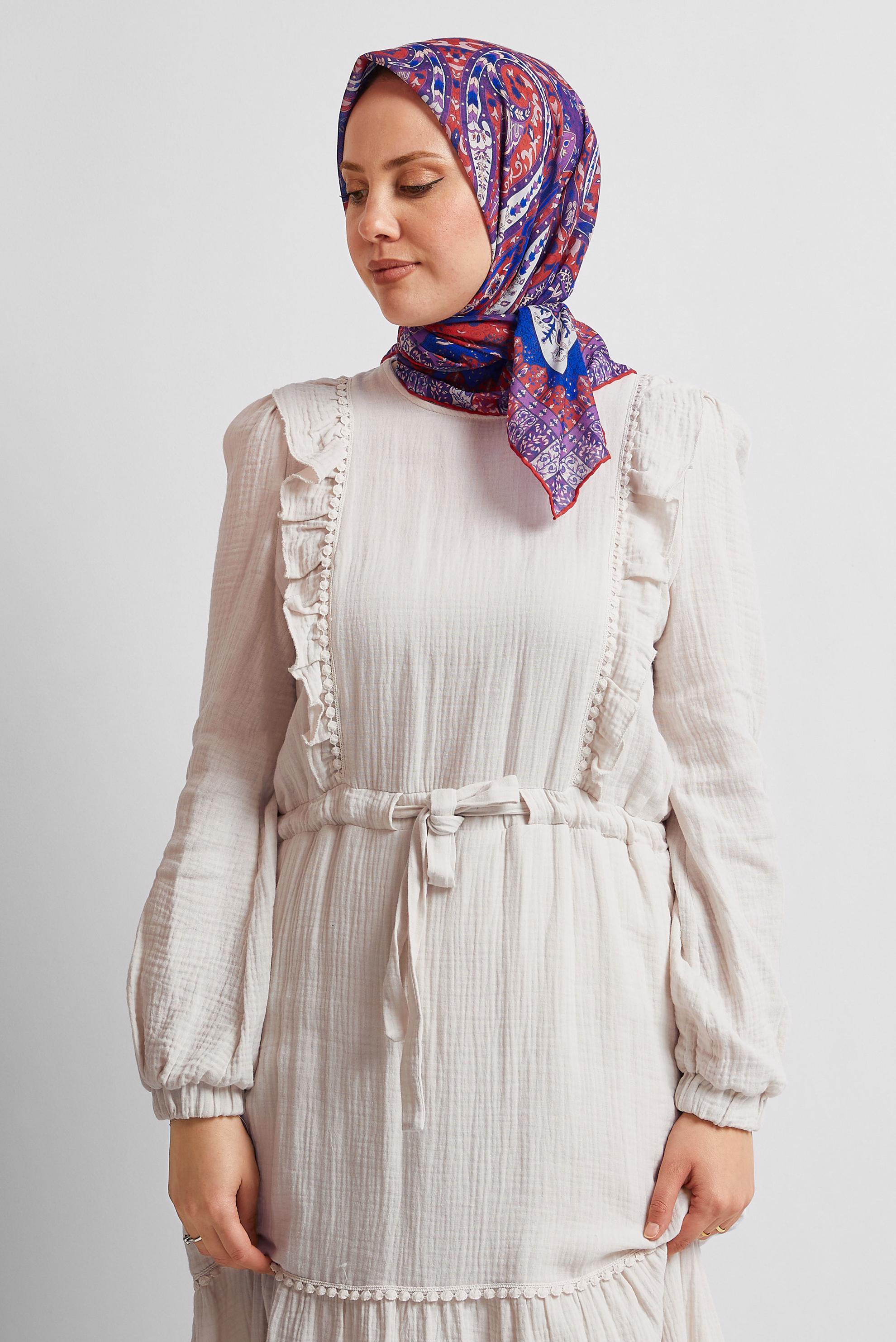 Tesettür giyim KIRMIZI ALVİNA DESENLİ EŞARP 8538