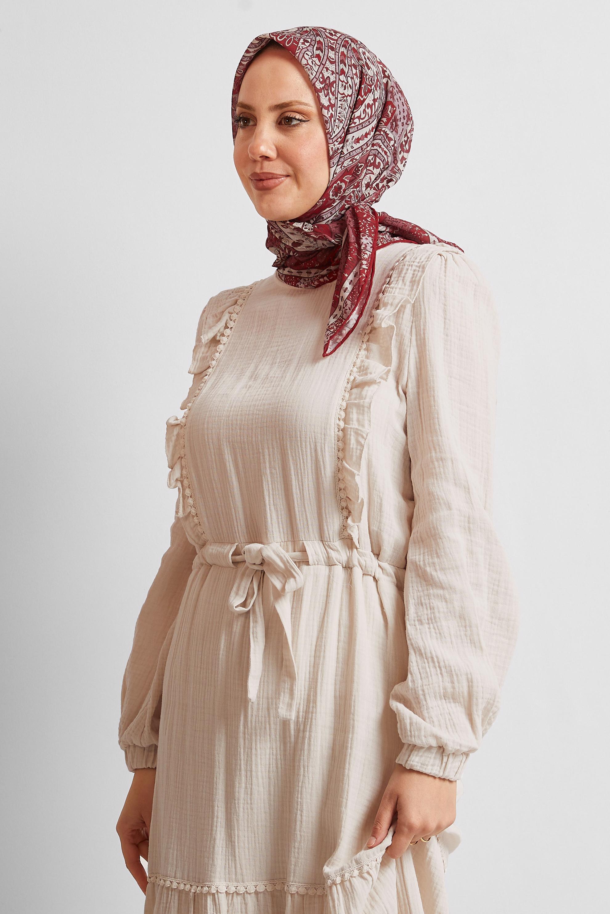 Tesettür giyim BORDO ALVİNA DESENLİ EŞARP 8538