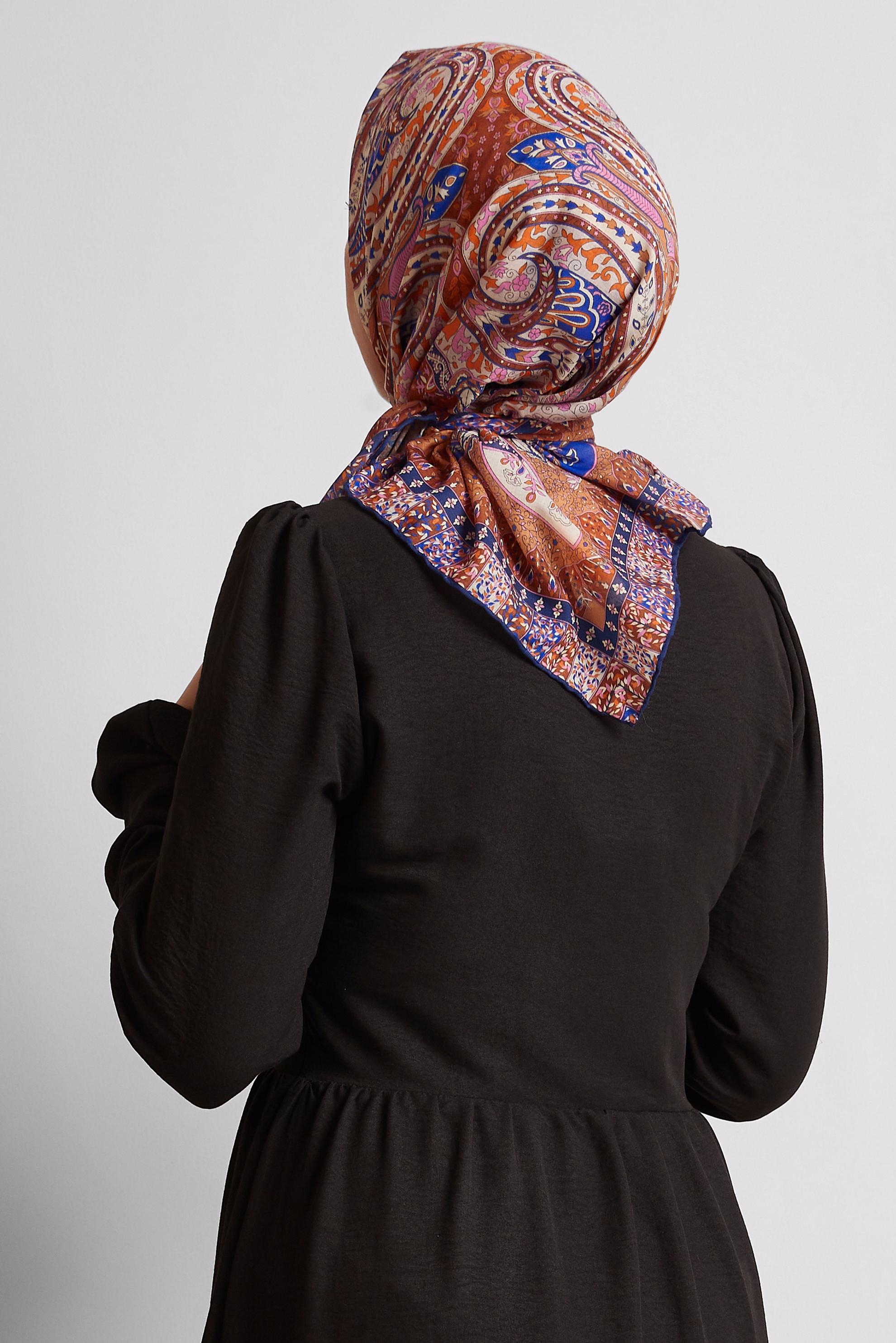 Tesettür giyim KAHVE ALVİNA DESENLİ EŞARP 8538