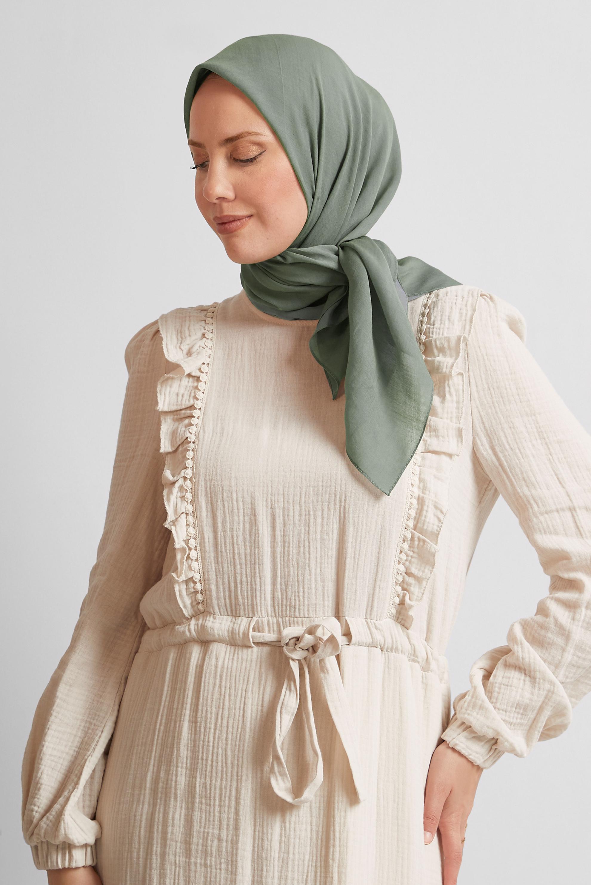 Tesettür giyim YEŞİL ALVİNA PAMUK EŞARP 8543