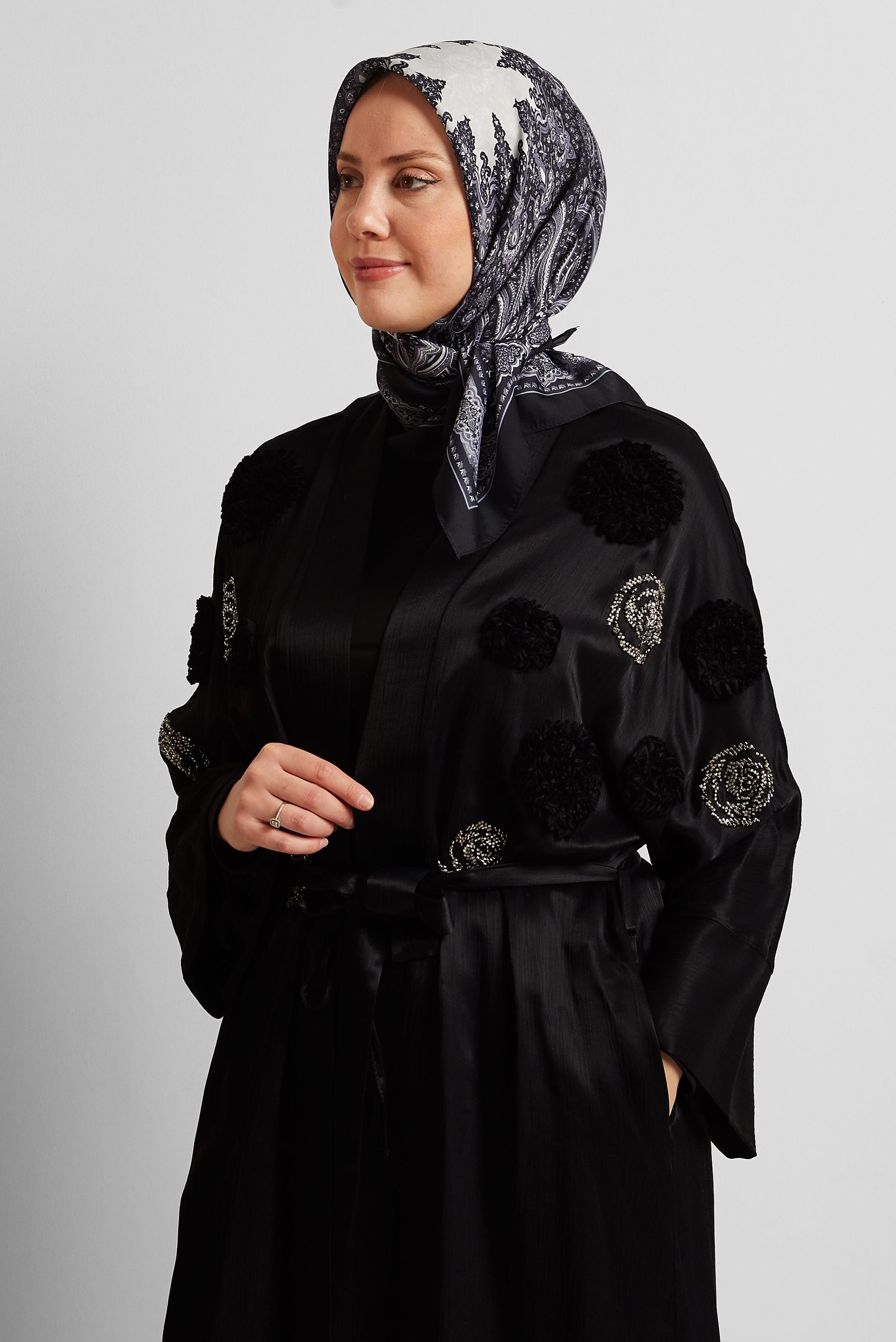 Tesettür giyim SİYAH ALVİNA DESENLİ EŞARP 8551
