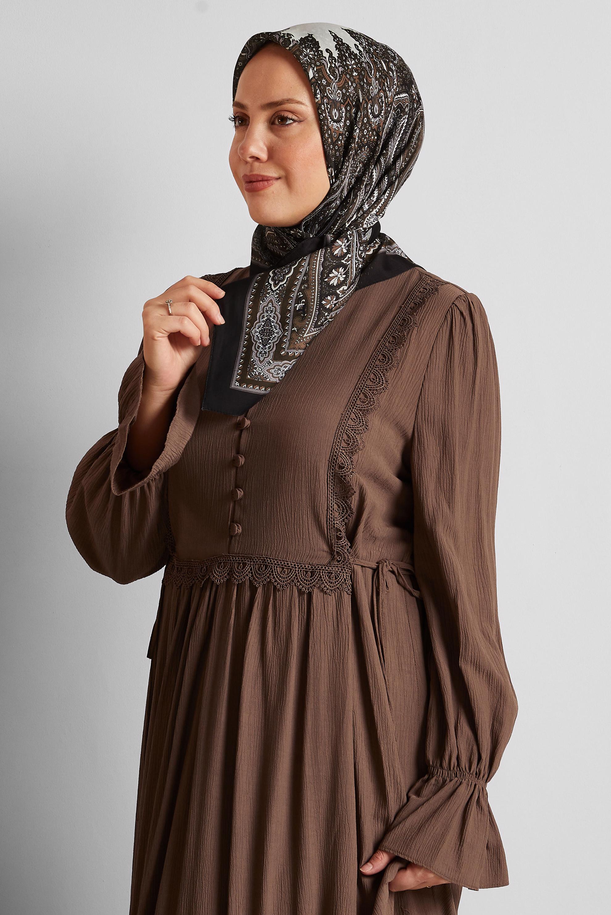 Tesettür giyim KAHVE ALVİNA DESENLİ EŞARP 8551