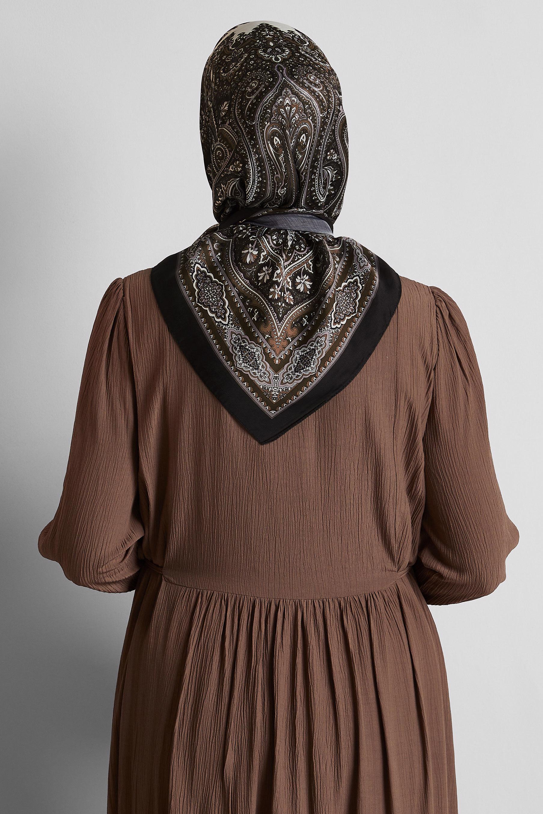 Tesettür giyim KAHVE ALVİNA DESENLİ EŞARP 8551