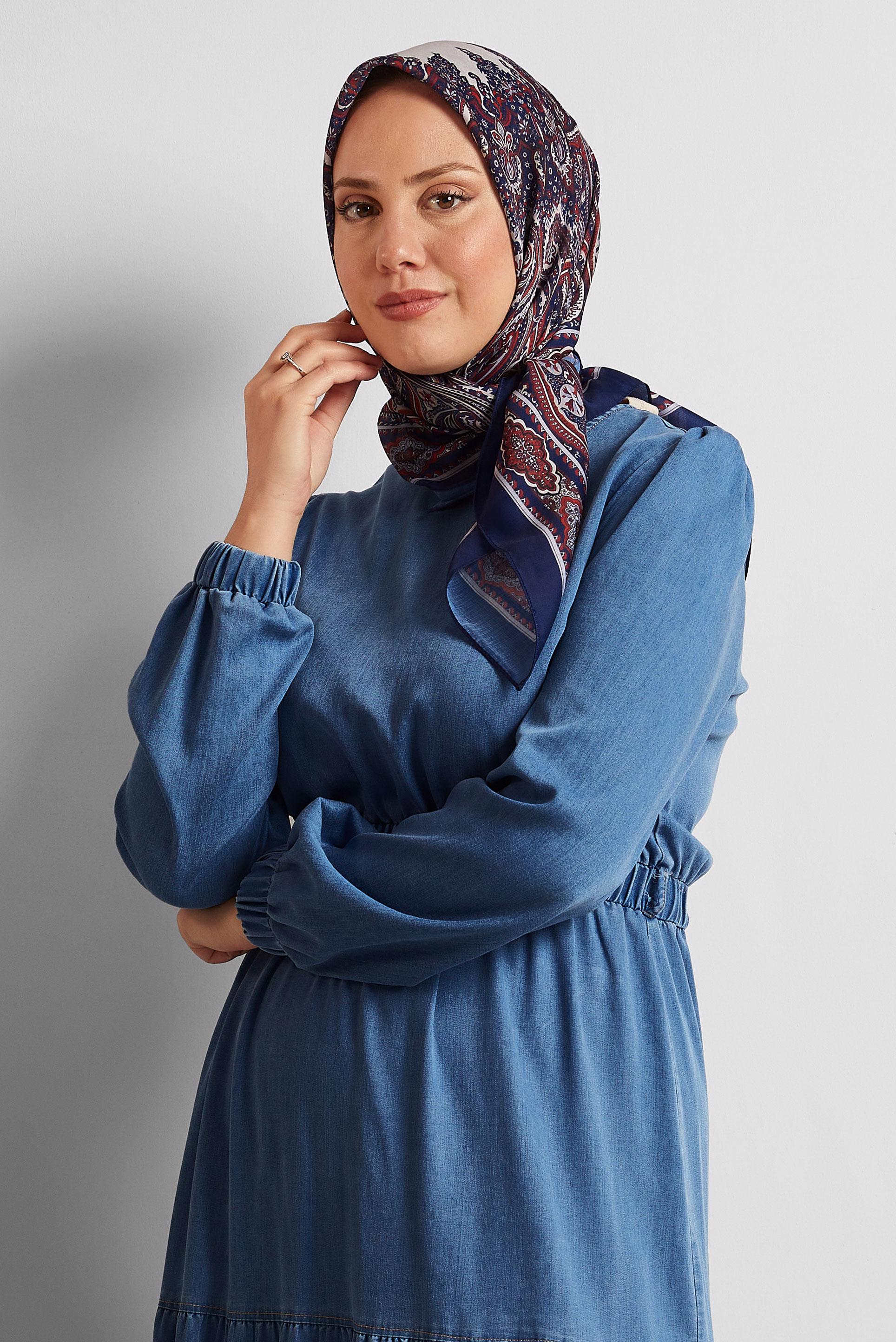 Tesettür giyim LACİVERT ALVİNA DESENLİ EŞARP 8551