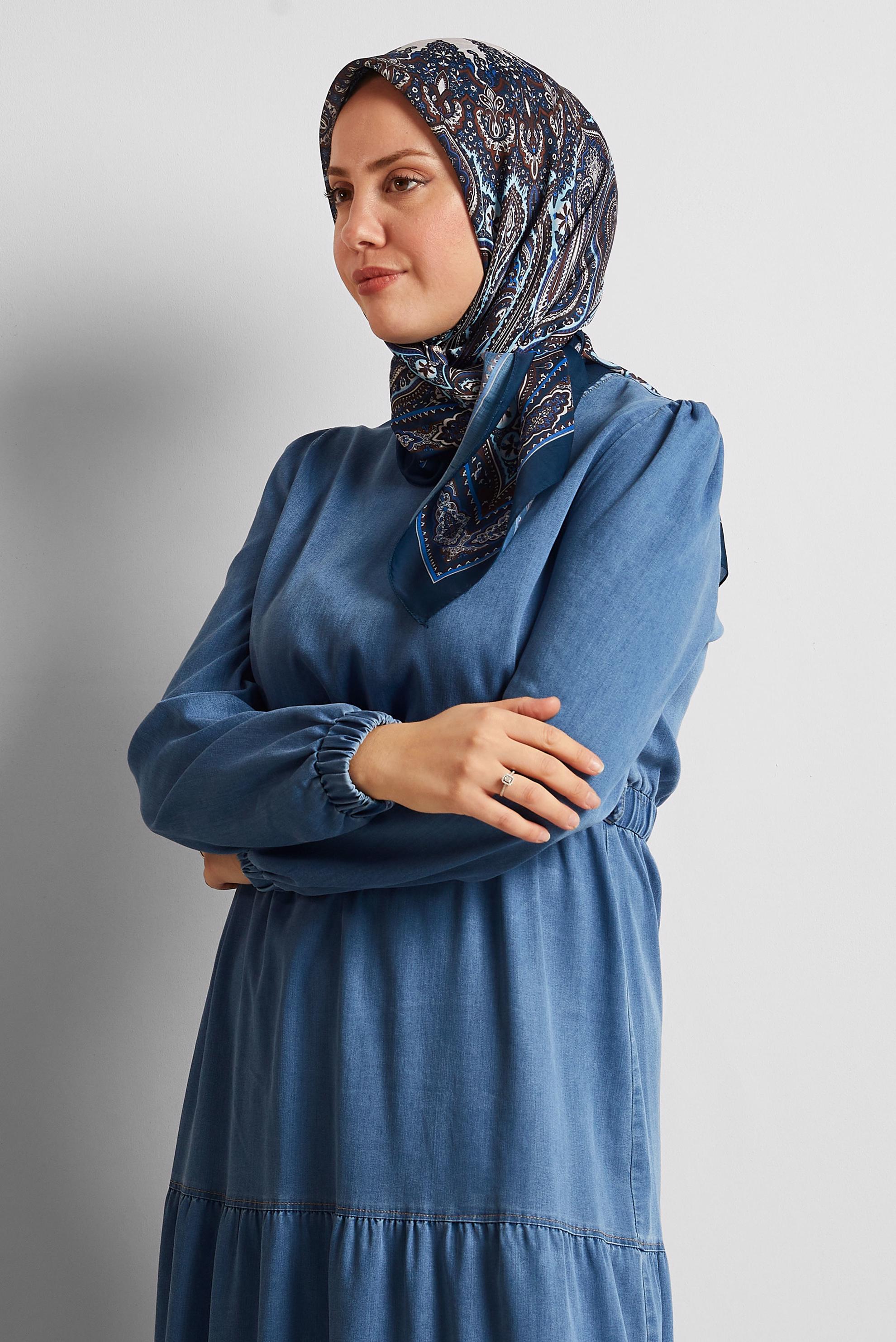 Tesettür giyim MAVİ ALVİNA DESENLİ EŞARP 8551