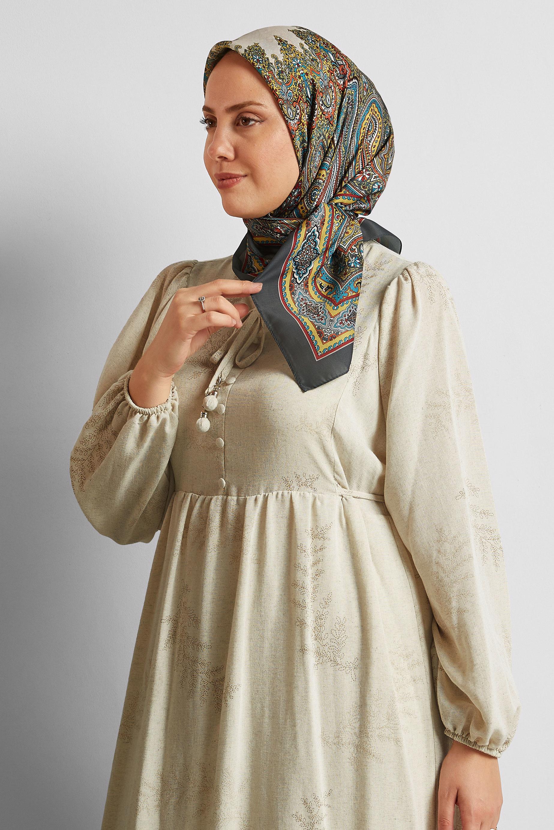 Tesettür giyim VİZON ALVİNA DESENLİ EŞARP 8551