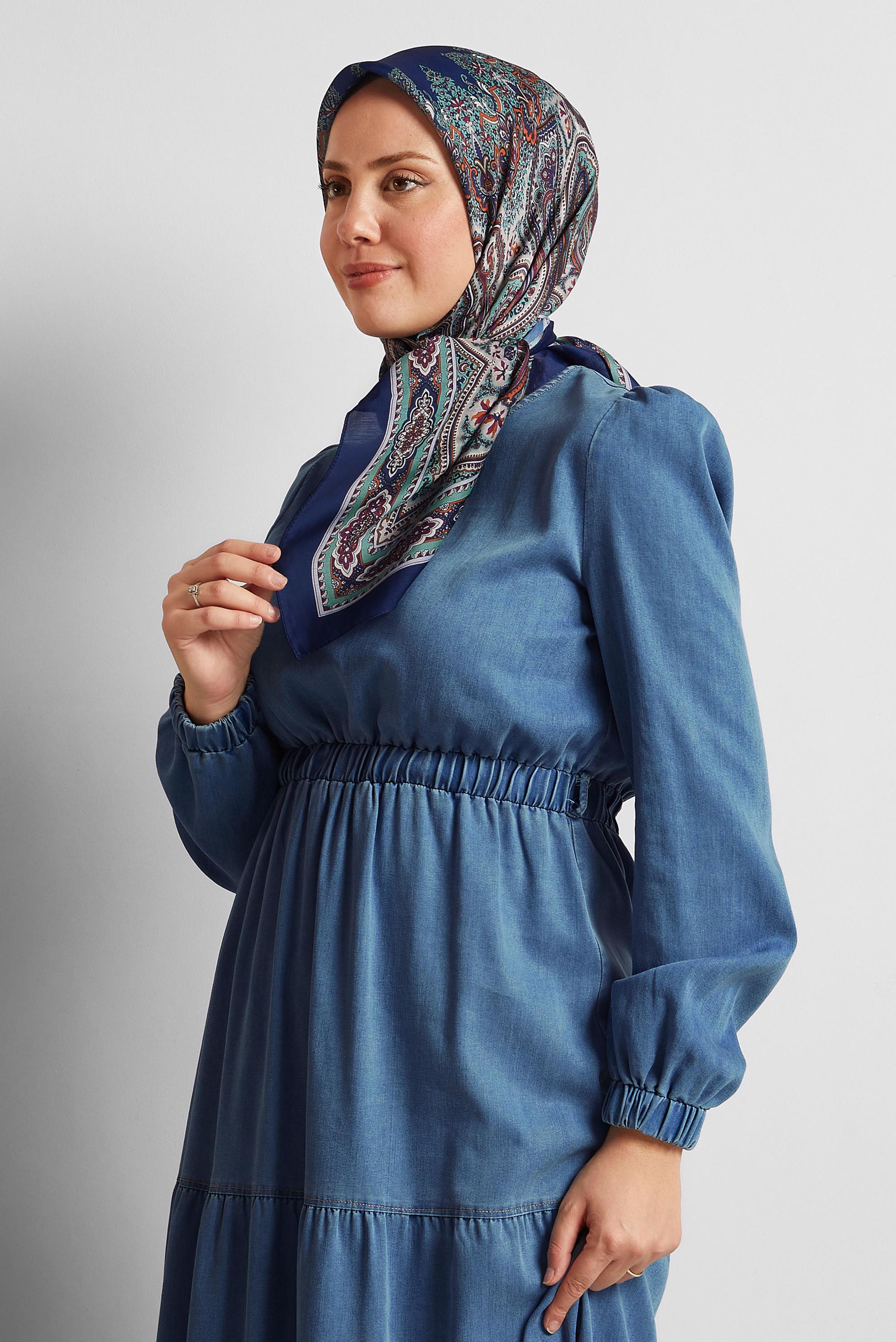 Tesettür giyim LACİVERT ALVİNA DESENLİ EŞARP 8551