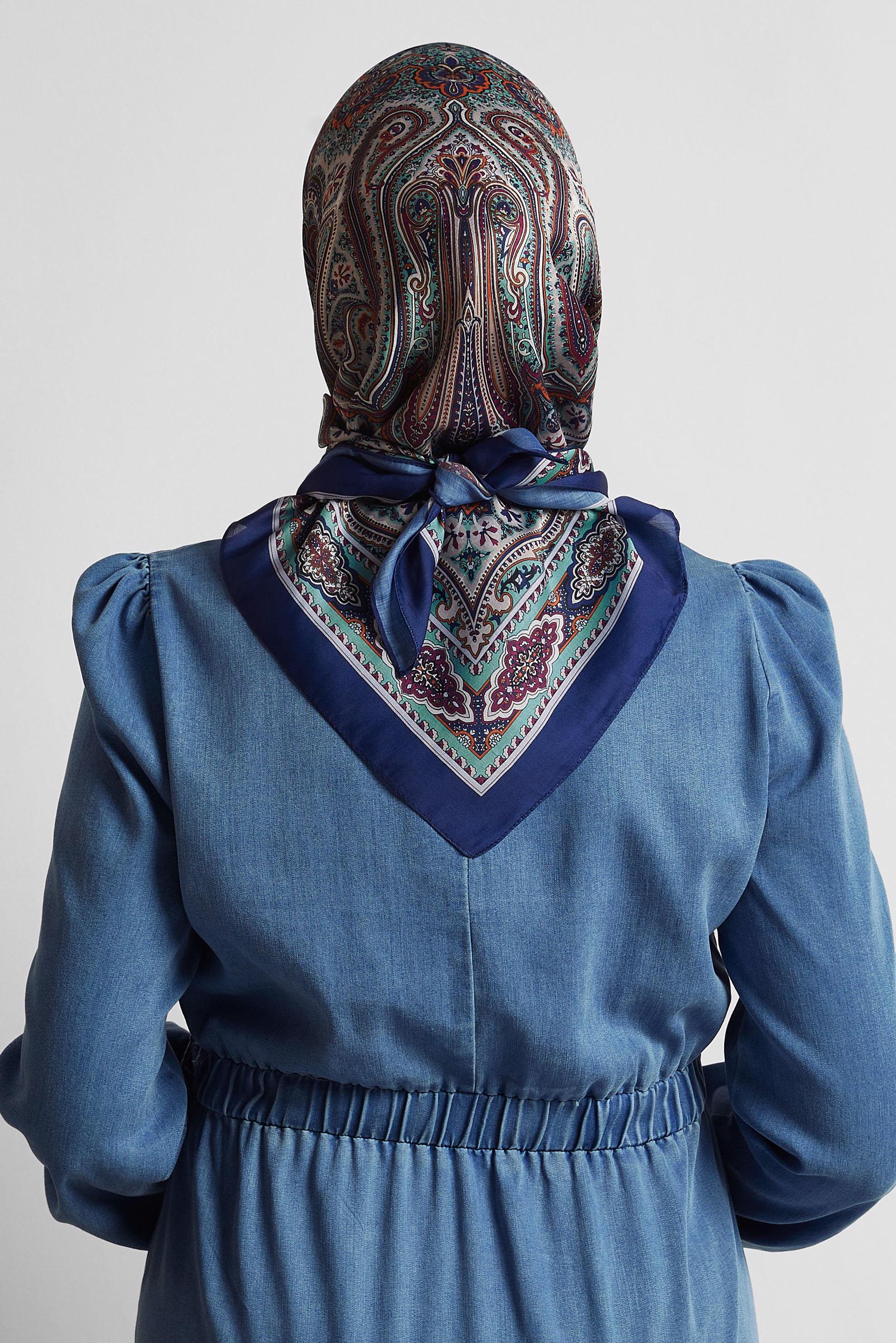 Tesettür giyim LACİVERT ALVİNA DESENLİ EŞARP 8551