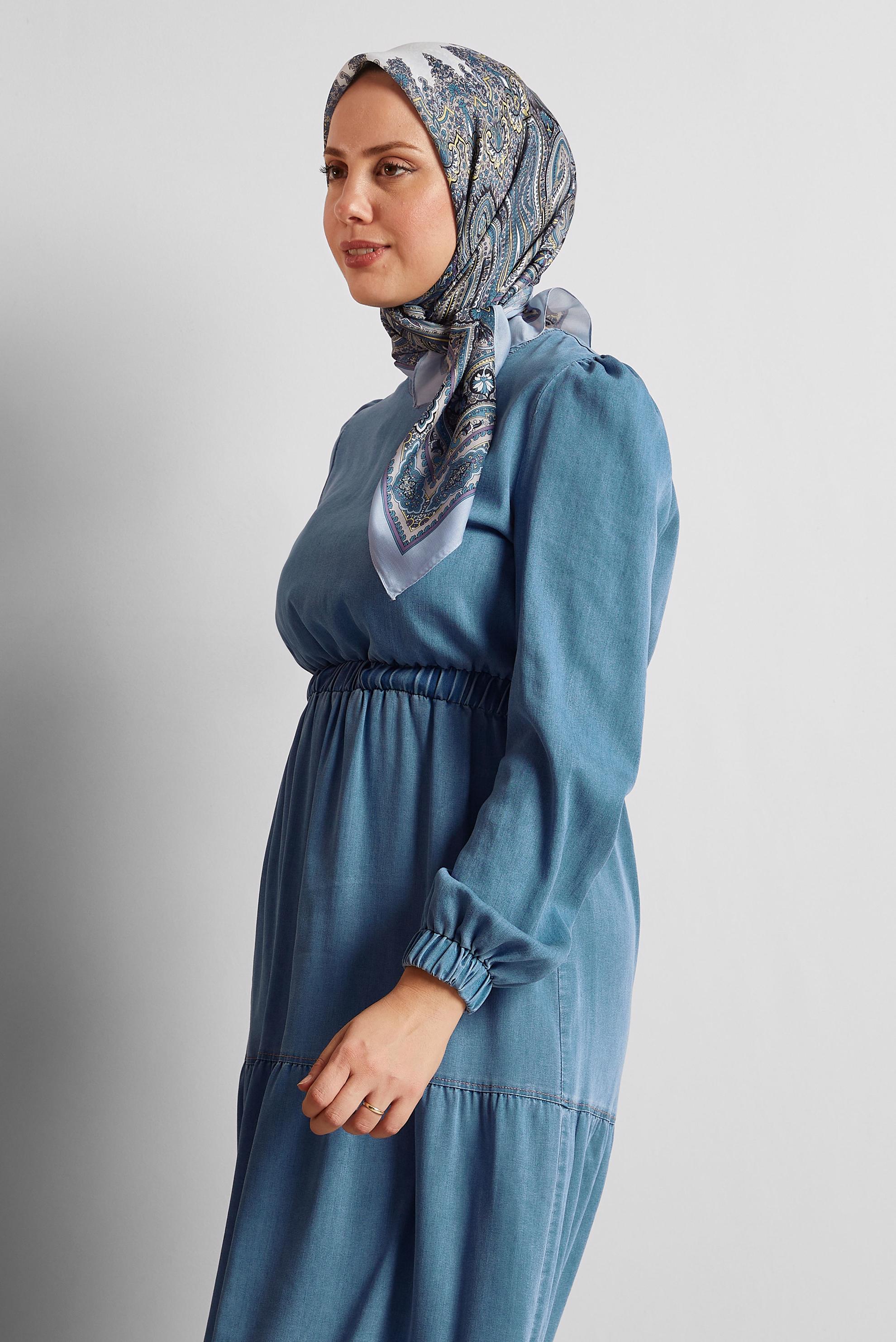 Tesettür giyim MAVİ ALVİNA DESENLİ EŞARP 8551