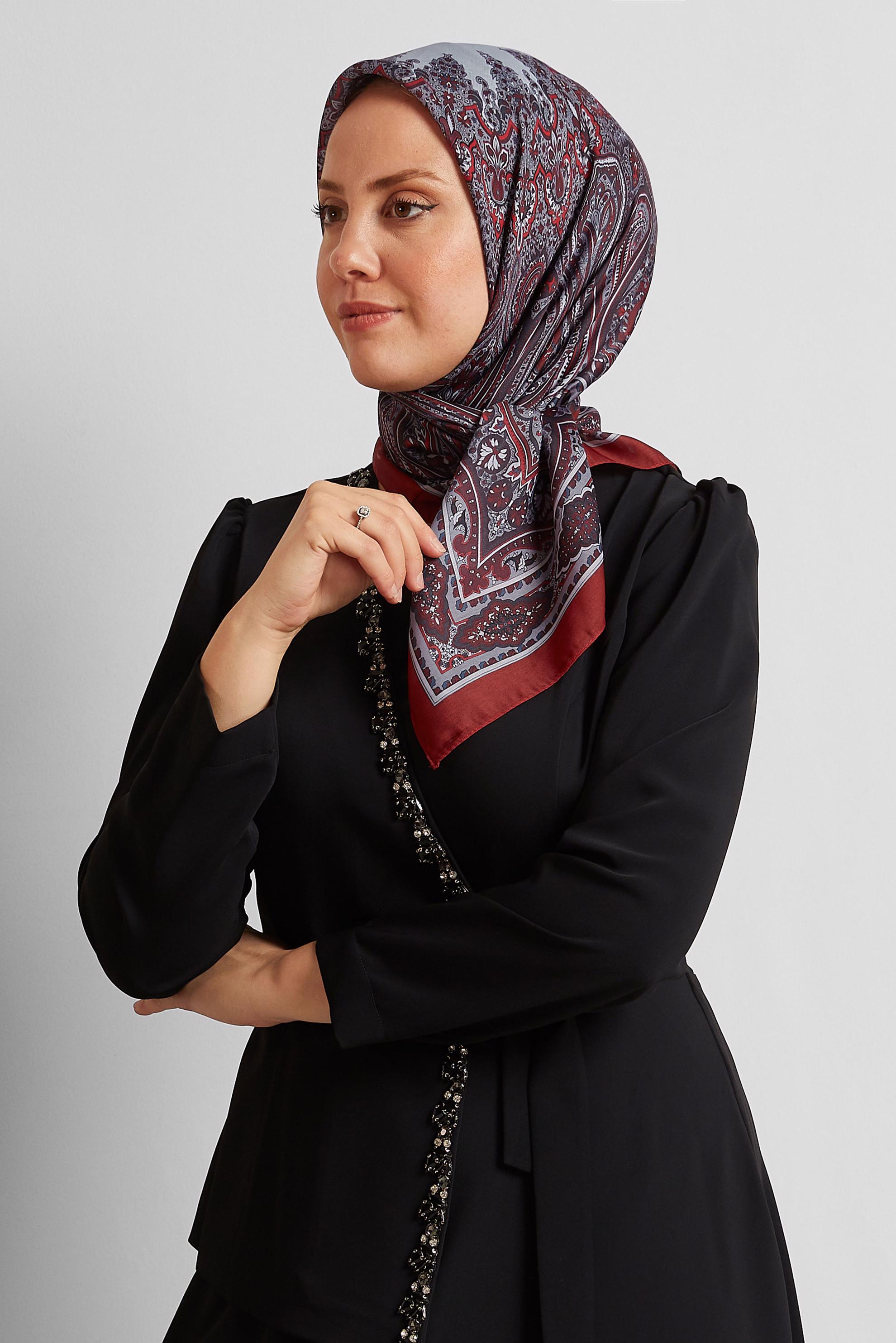 Tesettür giyim KIRMIZI ALVİNA DESENLİ EŞARP 8551