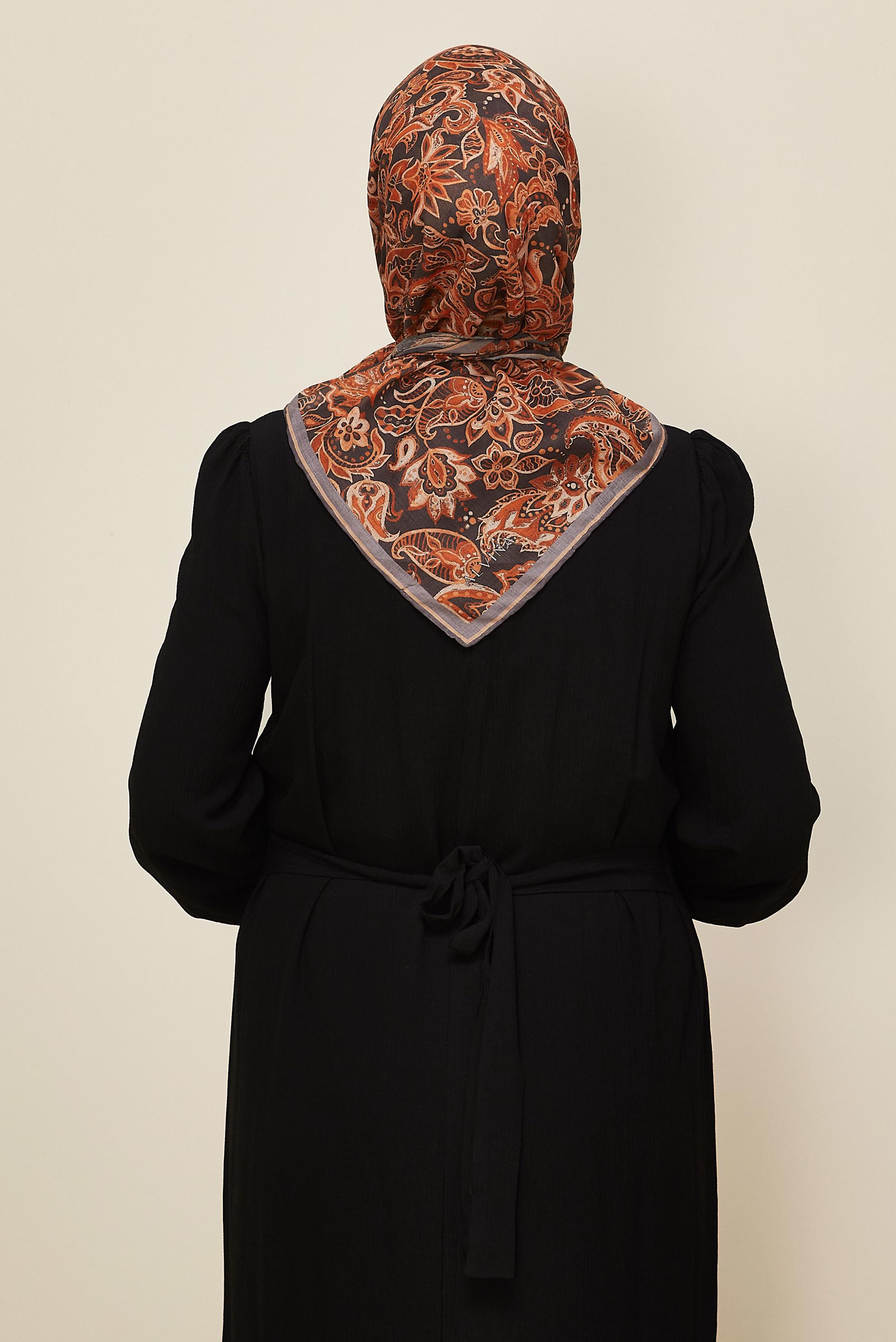 Tesettür giyim TURUNCU ALVİNA NATUREL DESENLİ EŞARP 8557