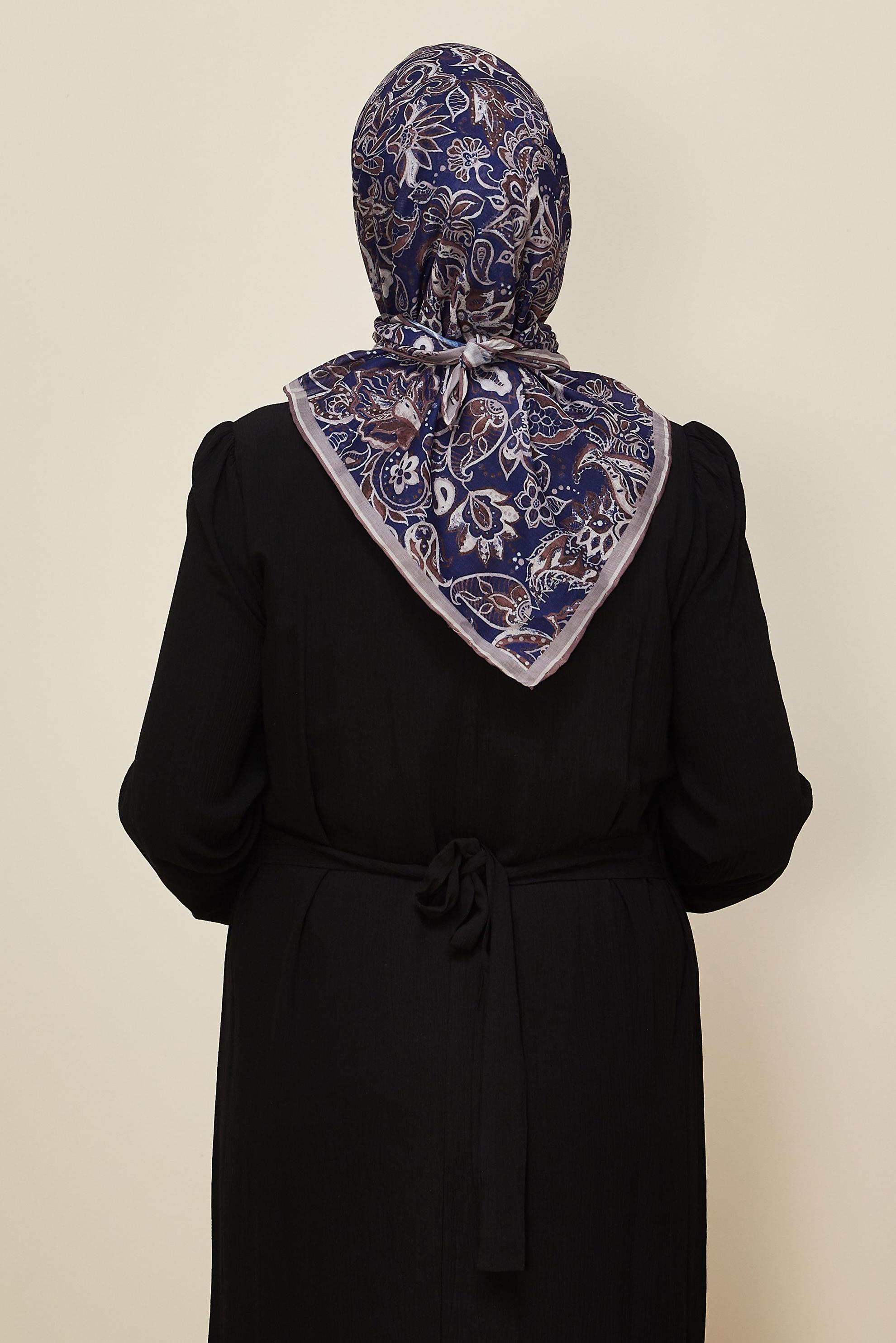 Tesettür giyim LACİVERT ALVİNA NATUREL DESENLİ EŞARP 8557