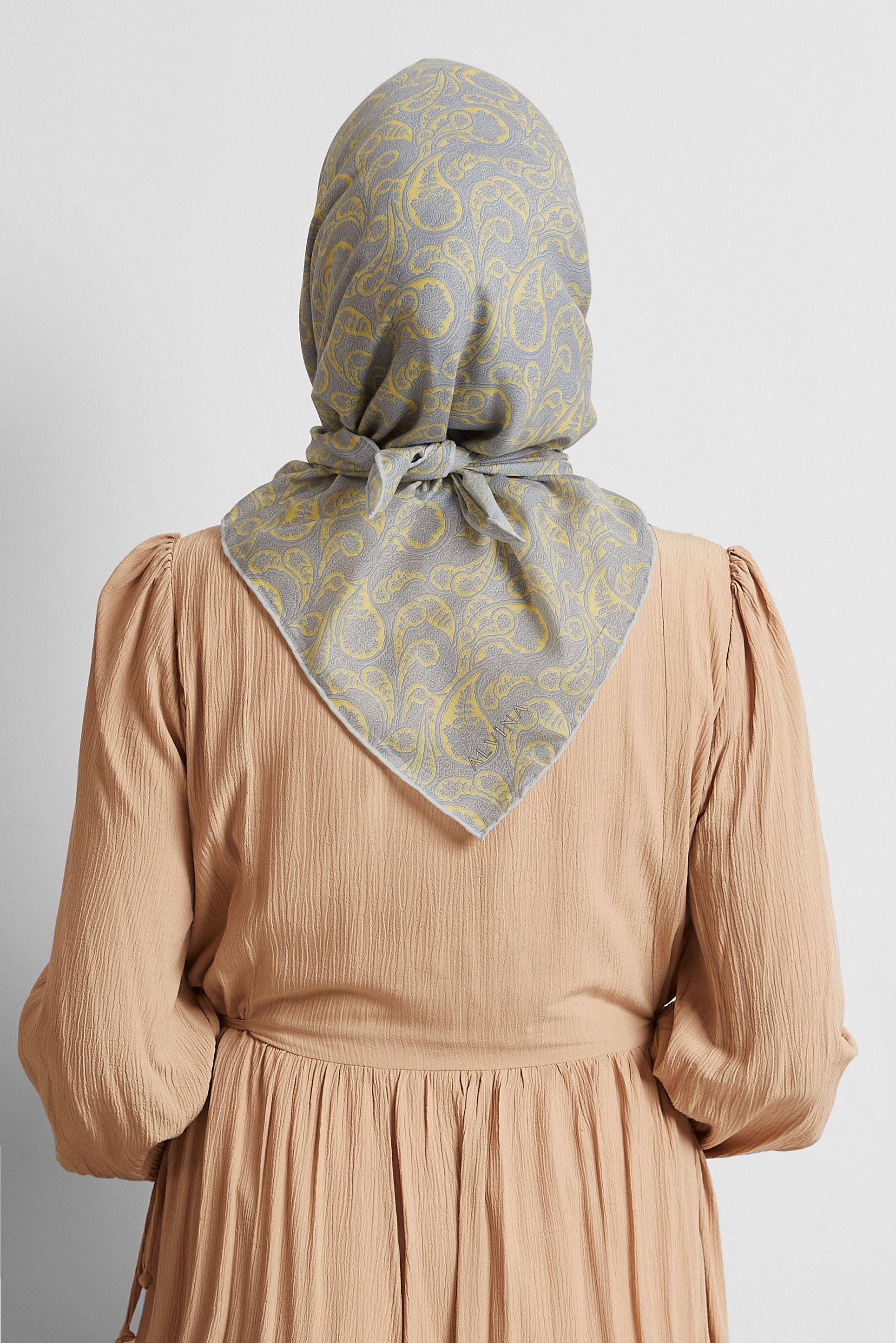 Tesettür giyim SARI ALVİNA DESENLİ EŞARP 8558