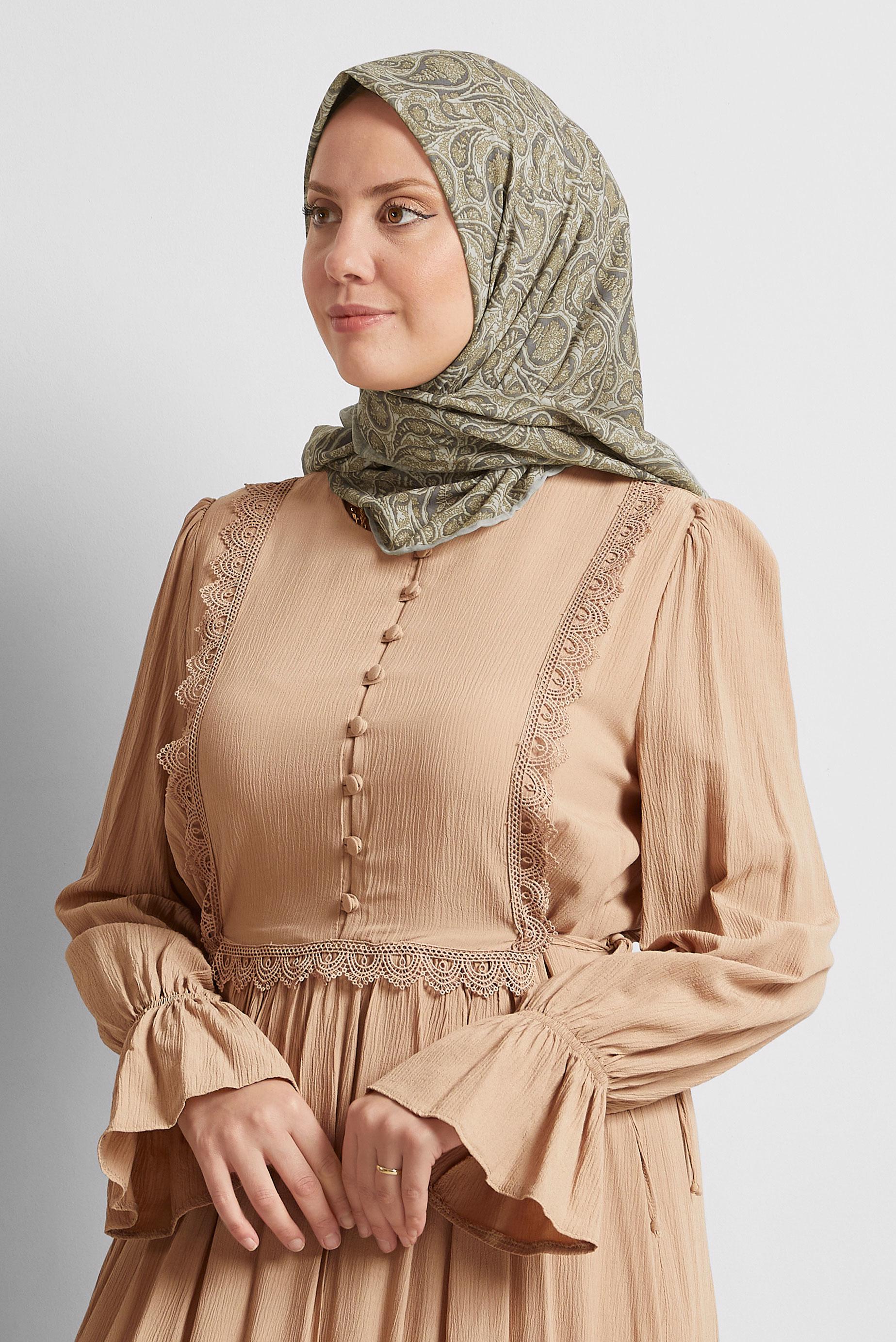 Tesettür giyim KAHVE ALVİNA DESENLİ EŞARP 8558
